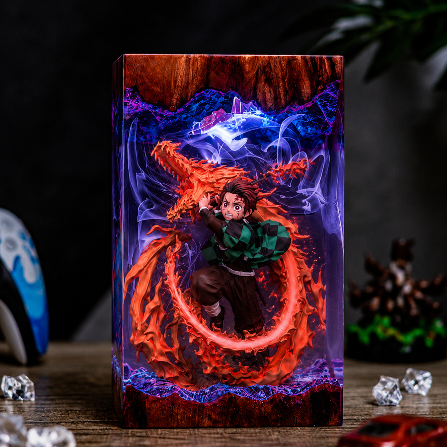 Tanjiro Kamado Resin Lamp – Demon Slayer Hinokami Kagura Fire Dragon Epoxy LED Anime Night Light