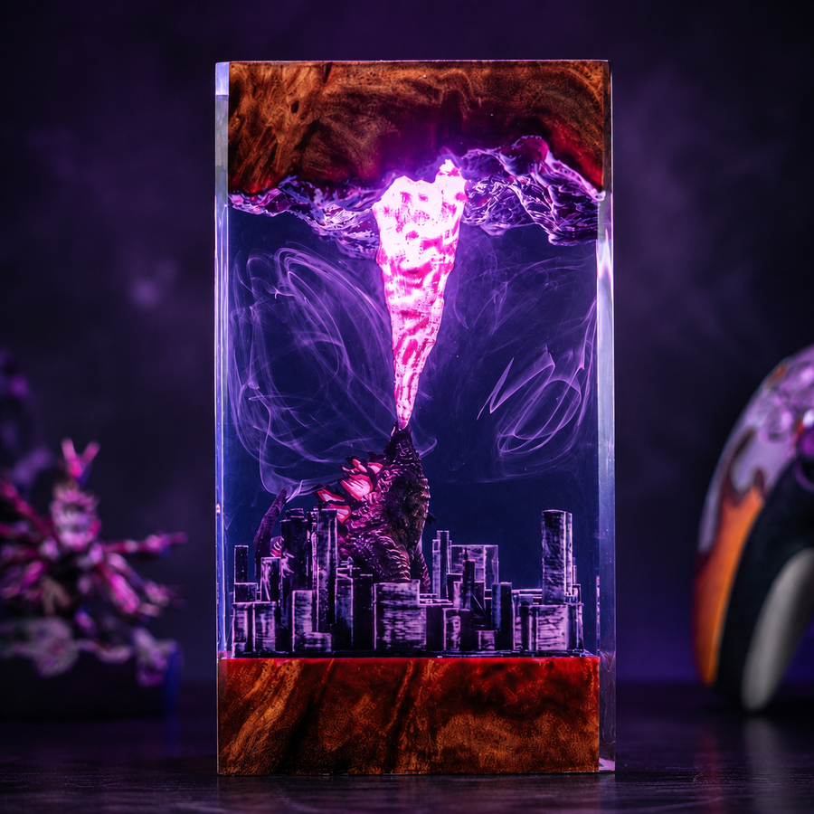Godzilla Atomic Breath Resin Lamp – Kaiju City Attack Epoxy LED Night Light & Collectible Diorama