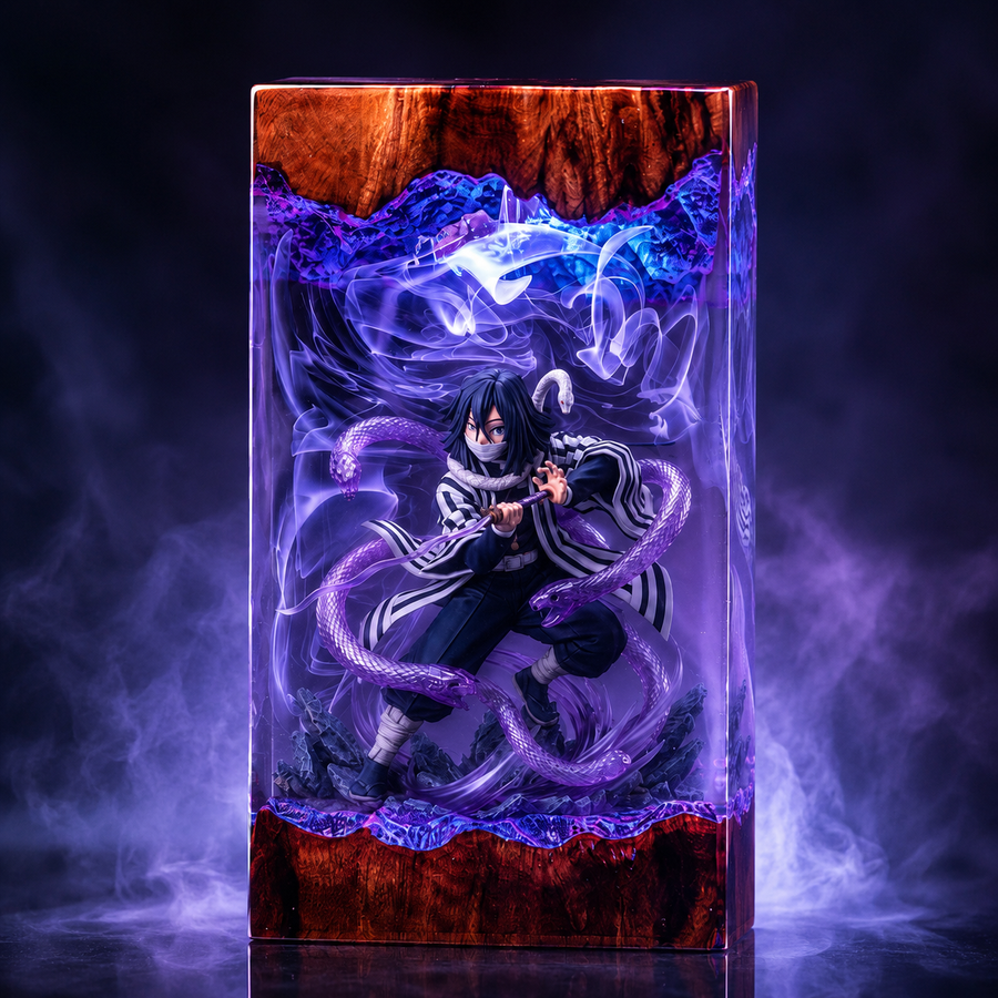 Obanai Iguro Resin Lamp – Demon Slayer Serpent Hashira Epoxy LED Anime Night Light