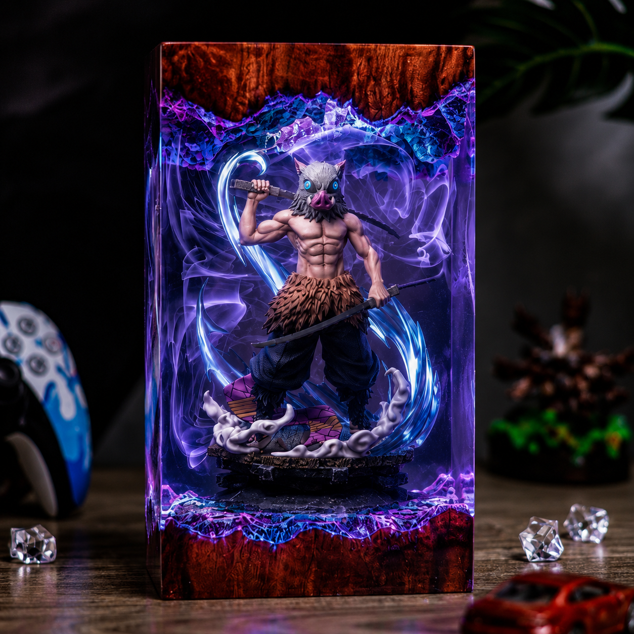 Inosuke Hashibira Resin Lamp – Demon Slayer Boar Mask Epoxy LED Anime Night Light