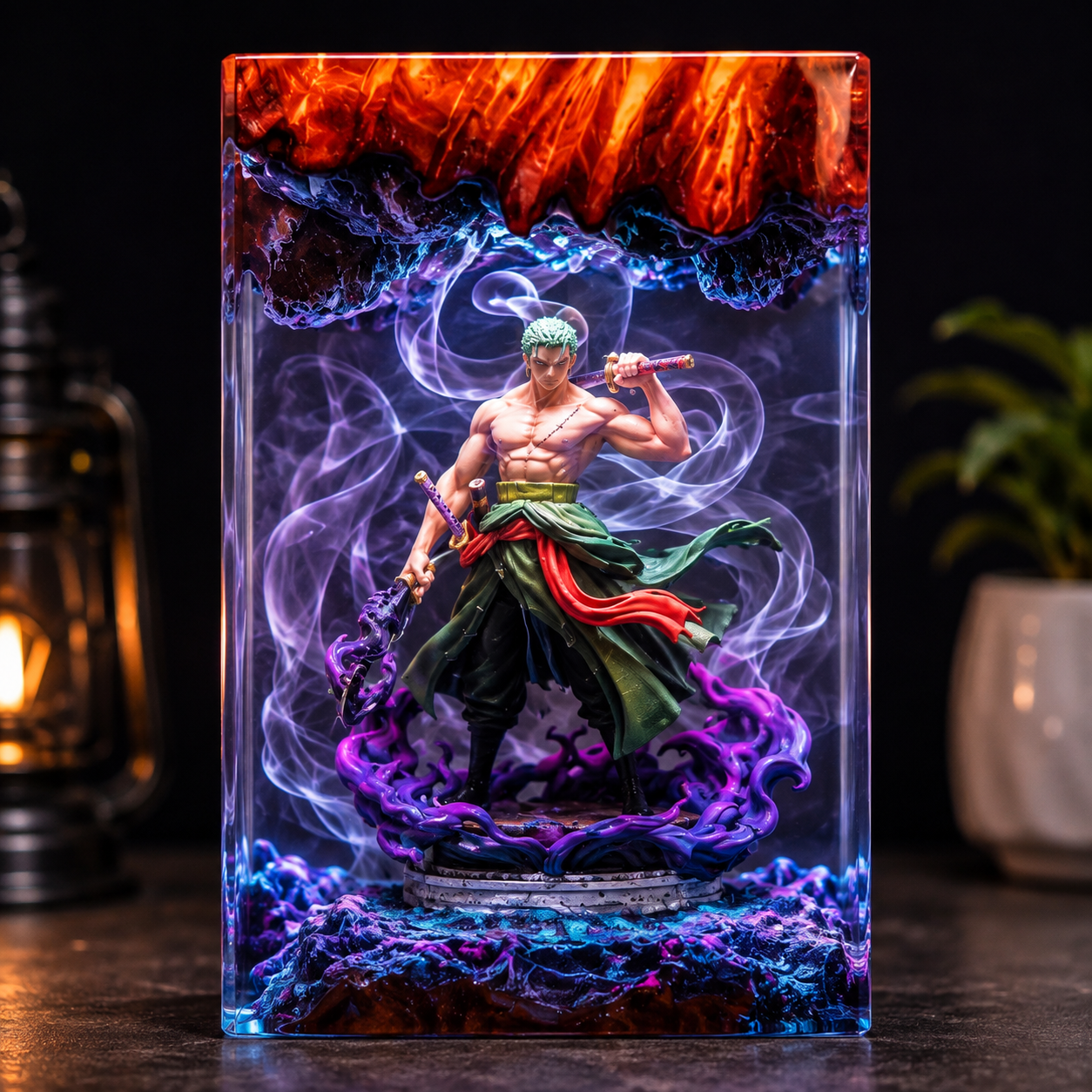 Roronoa Zoro Resin Lamp – One Piece Three Sword Style Epoxy LED Anime Night Light & Collectible Diorama