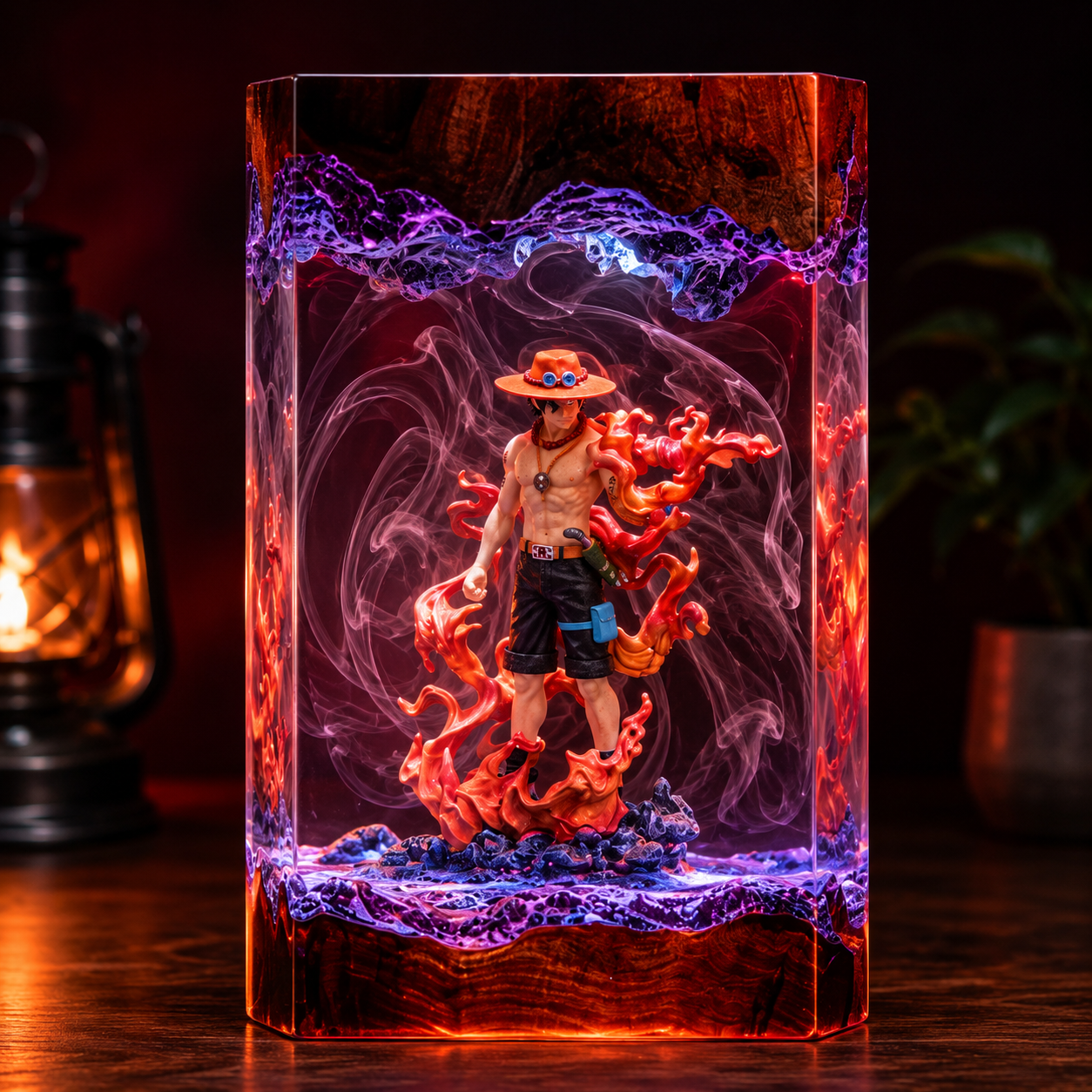 Portgas D. Ace Resin Lamp – One Piece Fire Fist Epoxy LED Anime Night Light & Collectible Diorama