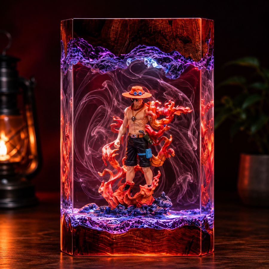 Portgas D. Ace Resin Lamp – One Piece Fire Fist Epoxy LED Anime Night Light & Collectible Diorama