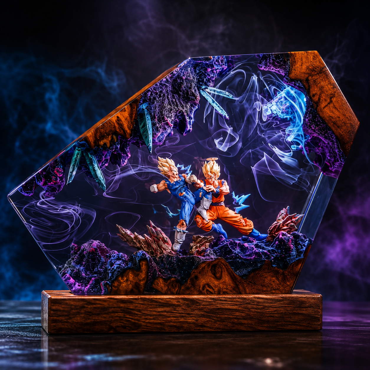 Goku vs Vegeta Resin Lamp – Dragon Ball Z Super Saiyan Battle Epoxy LED Diorama Light