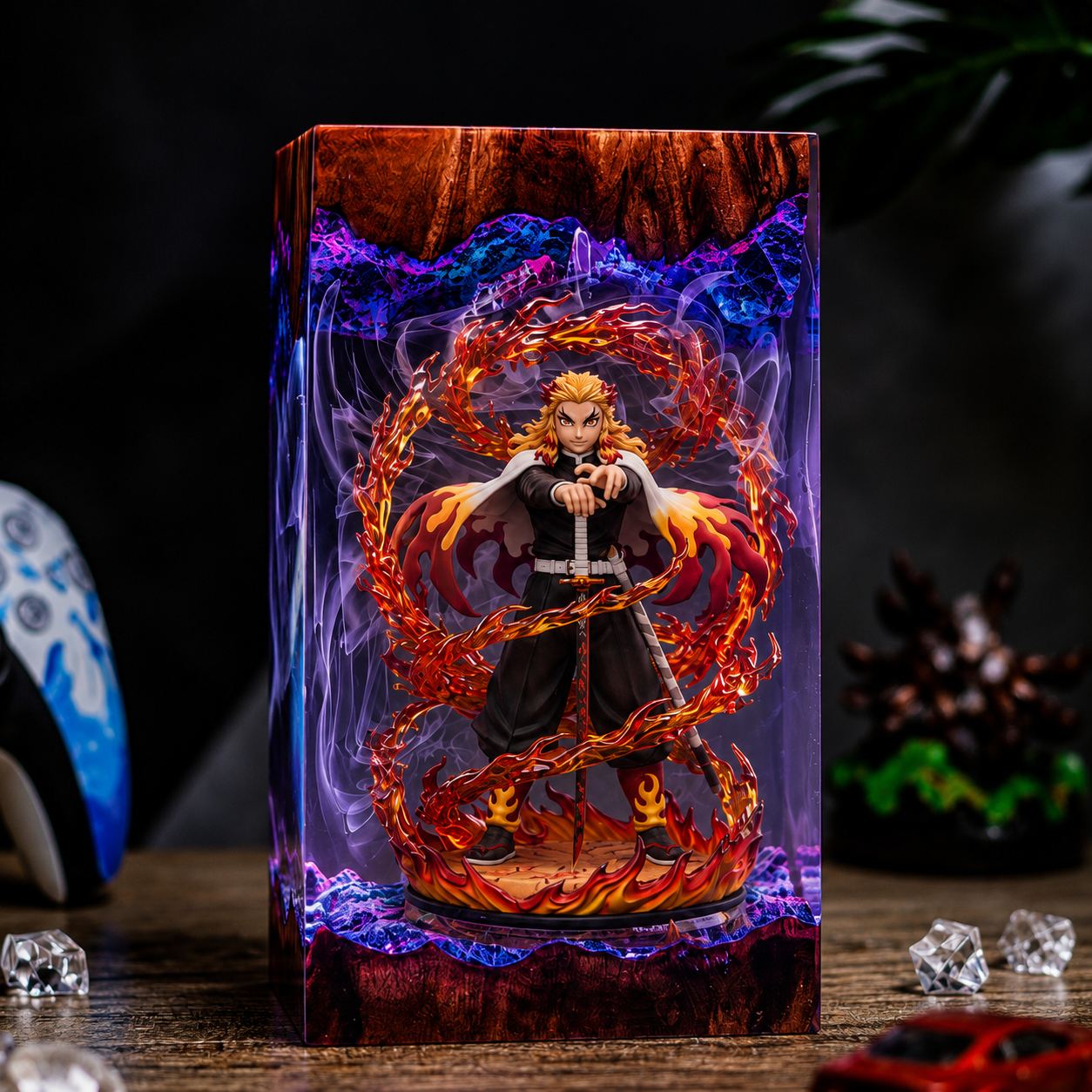 Kyojuro Rengoku Resin Lamp – Demon Slayer Flame Hashira Epoxy LED Anime Night Light