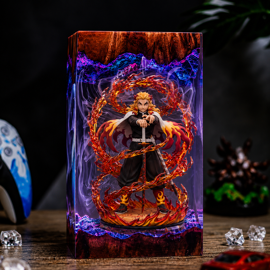 Kyojuro Rengoku Resin Lamp – Demon Slayer Flame Hashira Epoxy LED Anime Night Light