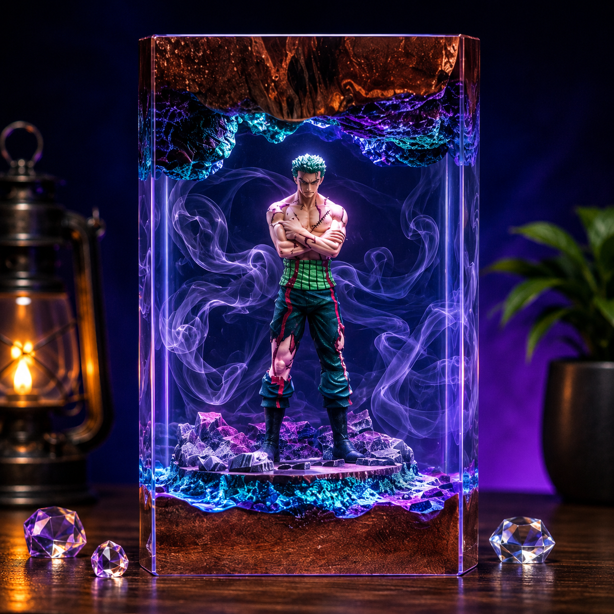 Roronoa Zoro Resin Lamp – One Piece Pirate Swordsman Epoxy LED Anime Night Light & Collectible Diorama