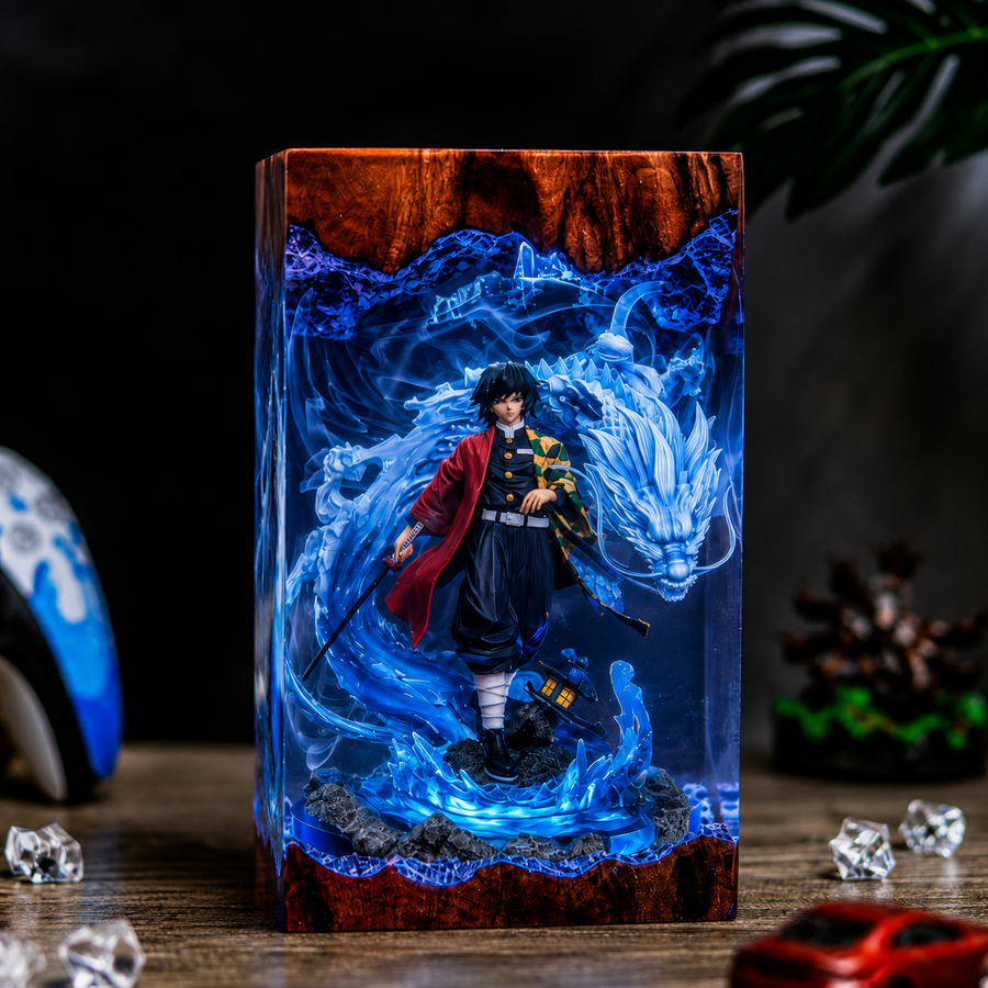 Giyu Tomioka Resin Lamp – Demon Slayer Water Hashira Dragon Epoxy LED Anime Night Light