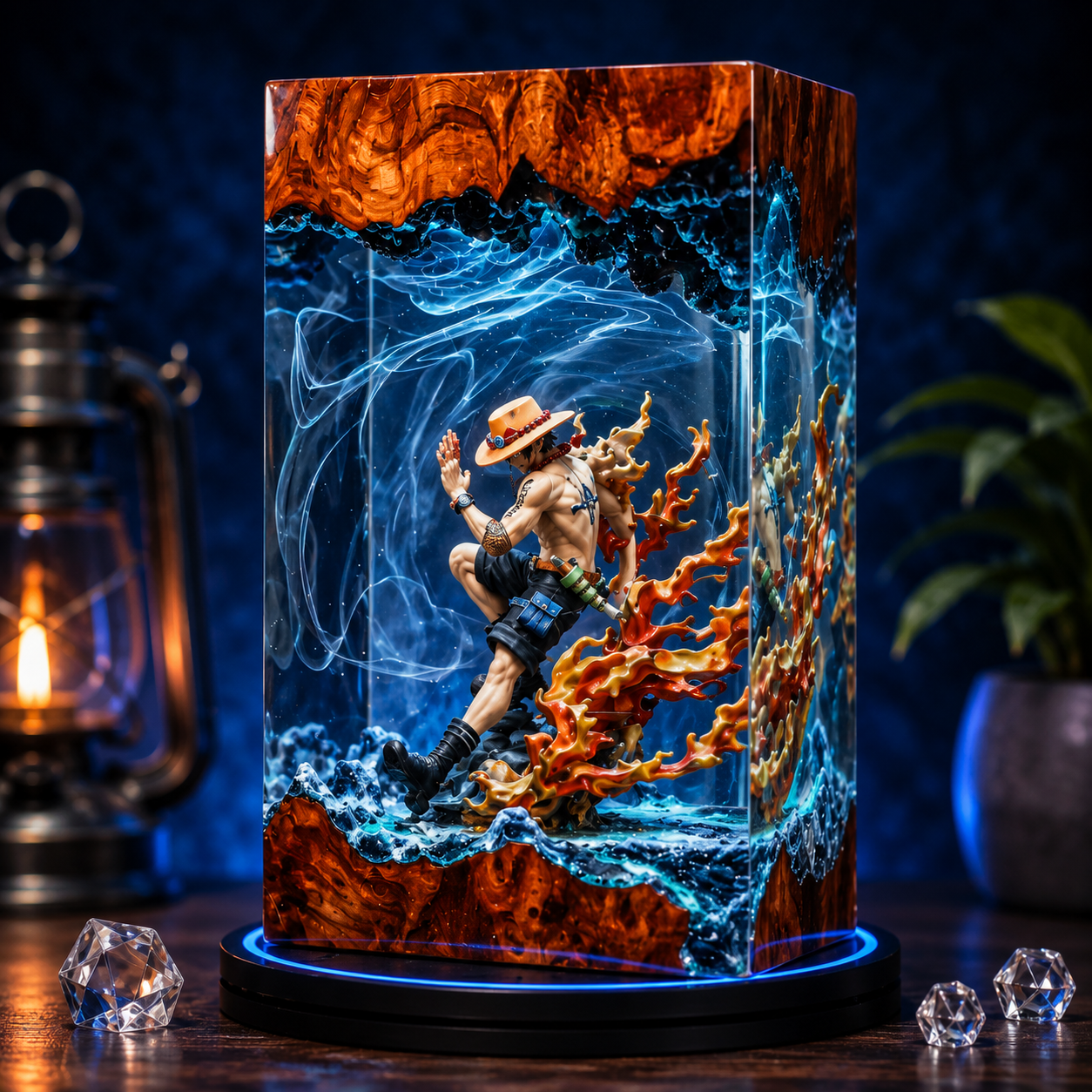 Portgas D. Ace Resin Lamp – One Piece Fire Fist Epoxy LED Anime Night Light & Collectible Diorama