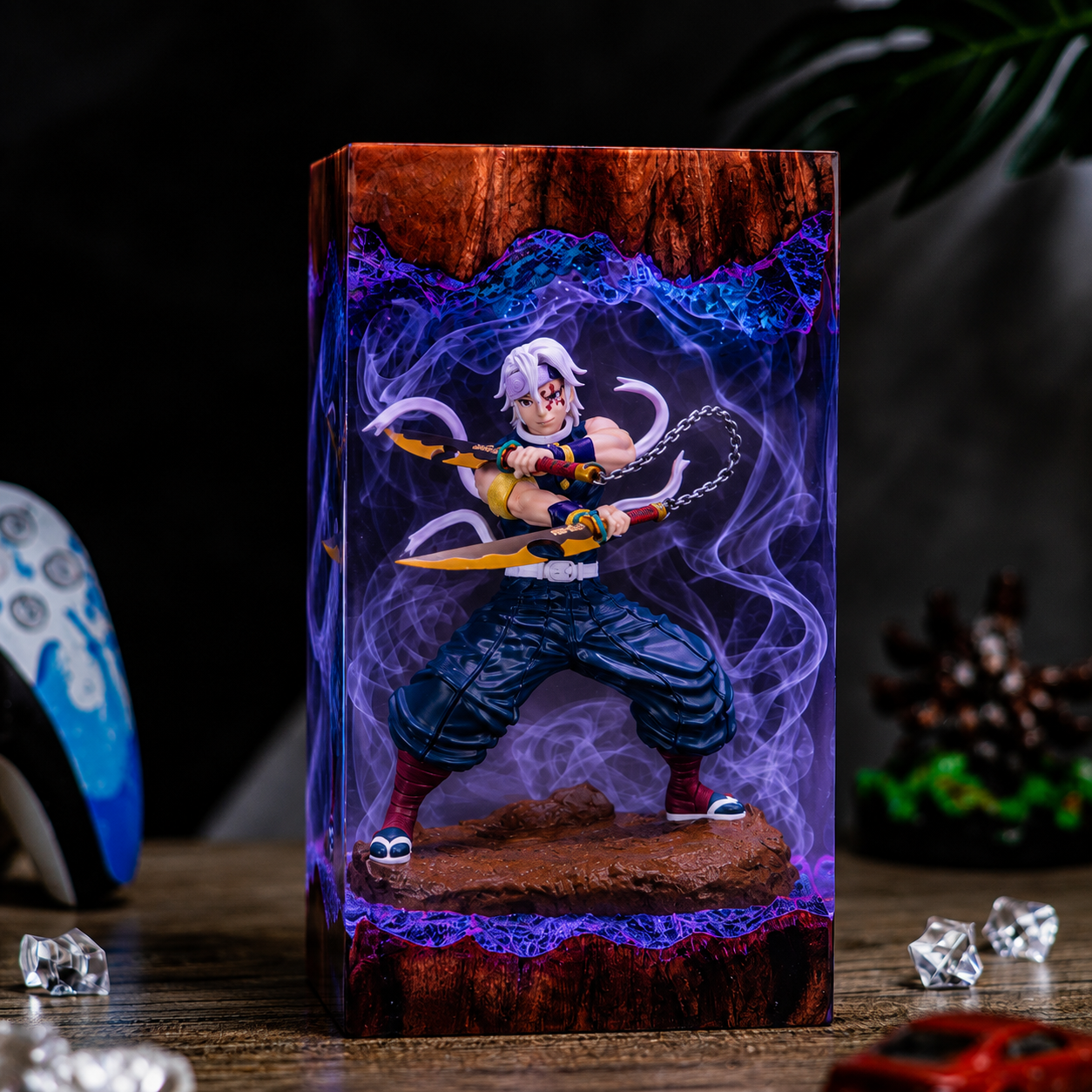 Tengen Uzui Resin Lamp – Demon Slayer Sound Hashira Dual Blade Epoxy LED Anime Night Light