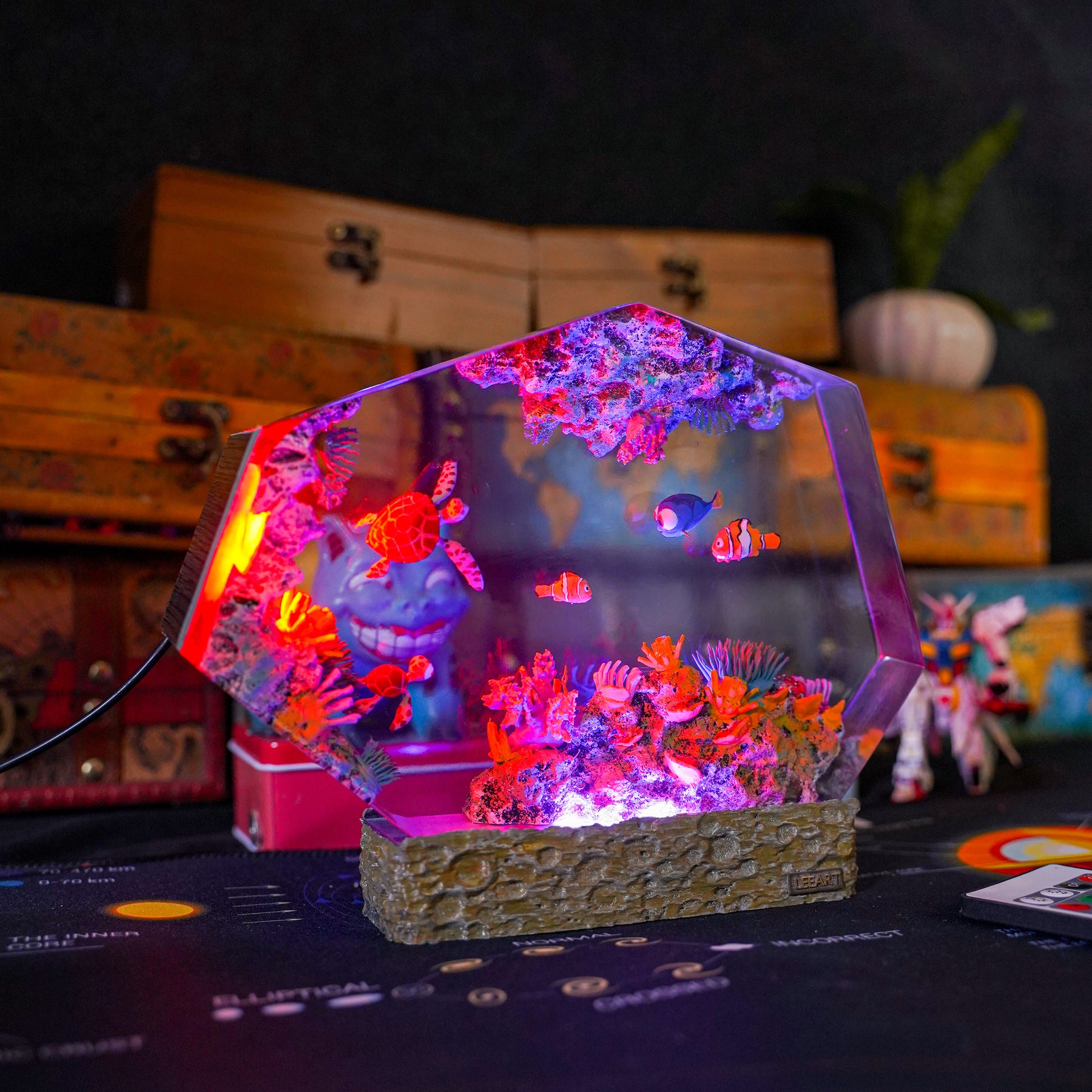 Finding Nemo Epoxy Resin Lamp – Nemo Clownfish & Sea Turtle Coral Reef Diorama Light