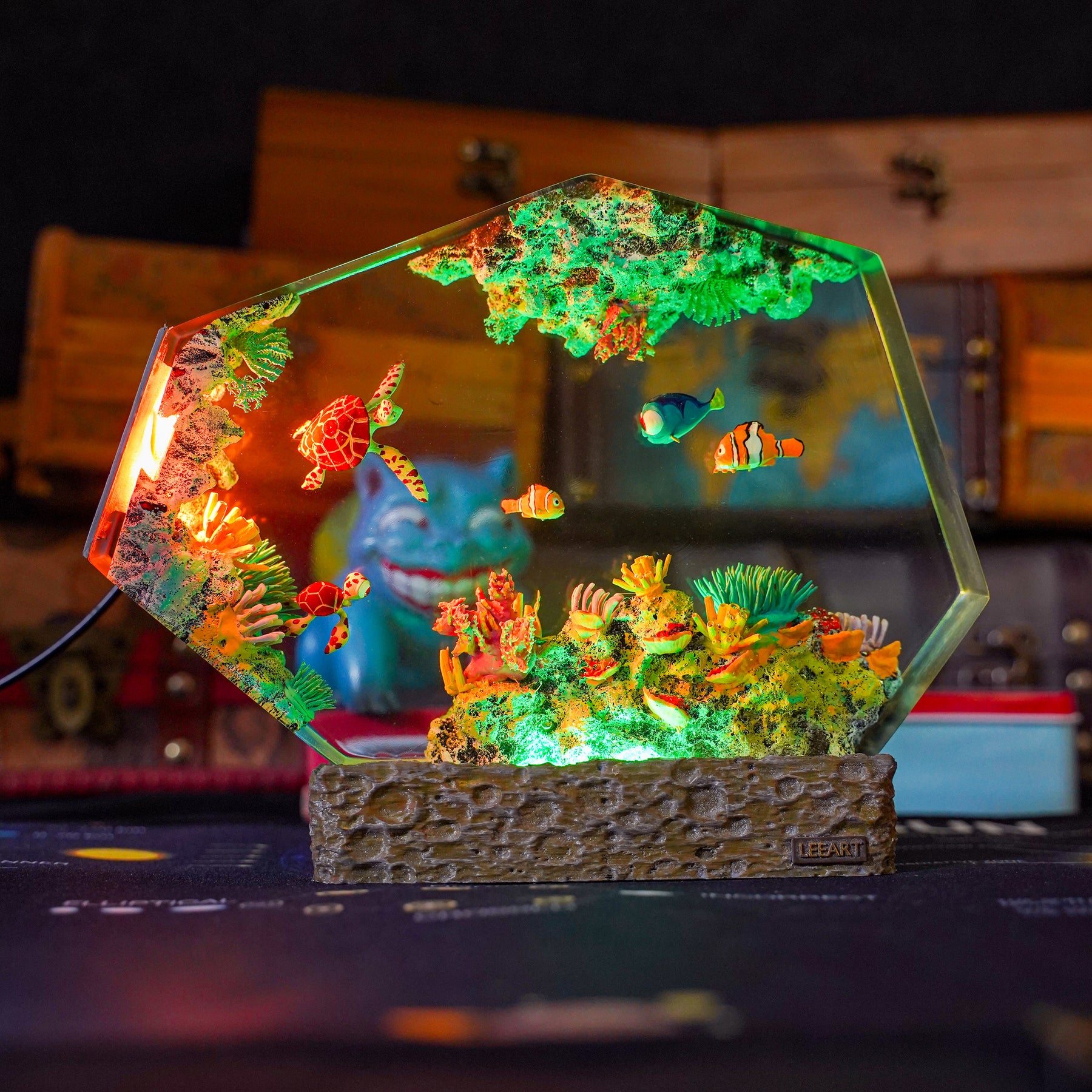 Finding Nemo Epoxy Resin Lamp – Nemo Clownfish & Sea Turtle Coral Reef Diorama Light