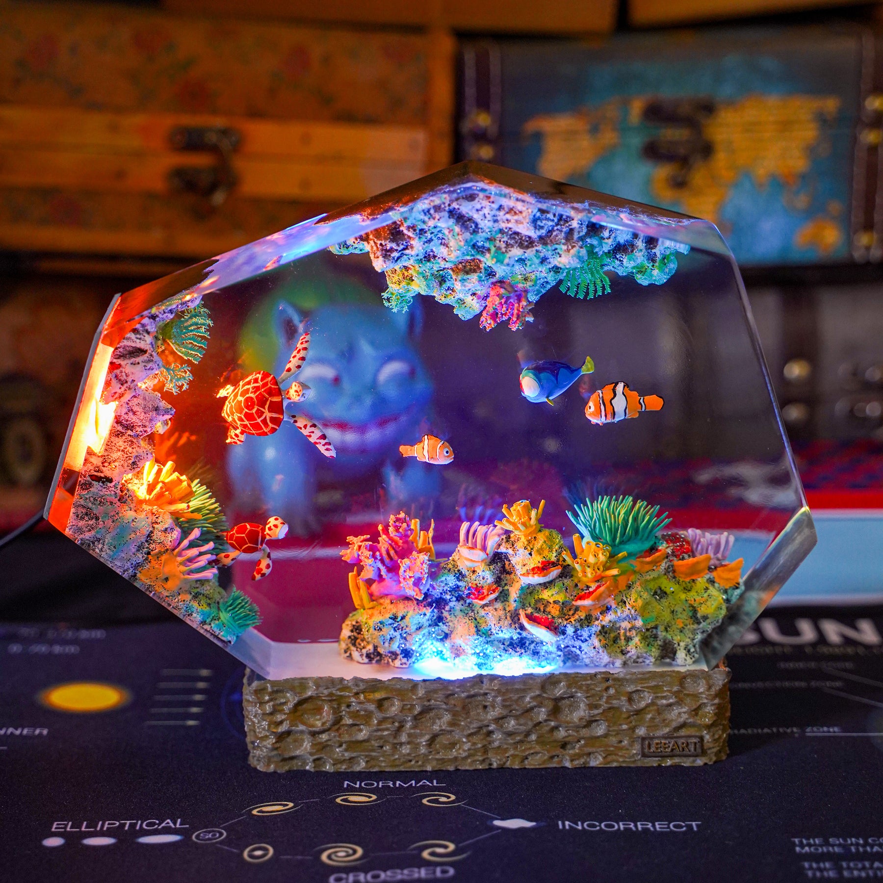 Finding Nemo Epoxy Resin Lamp – Nemo Clownfish & Sea Turtle Coral Reef Diorama Light