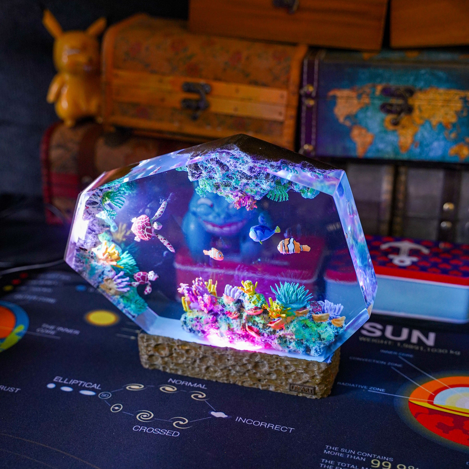 Finding Nemo Epoxy Resin Lamp – Nemo Clownfish & Sea Turtle Coral Reef Diorama Light