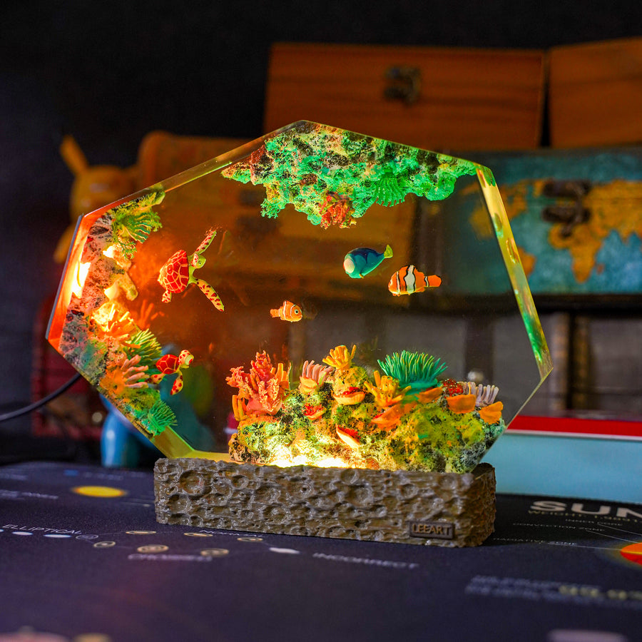 Finding Nemo Epoxy Resin Lamp – Nemo Clownfish & Sea Turtle Coral Reef Diorama Light