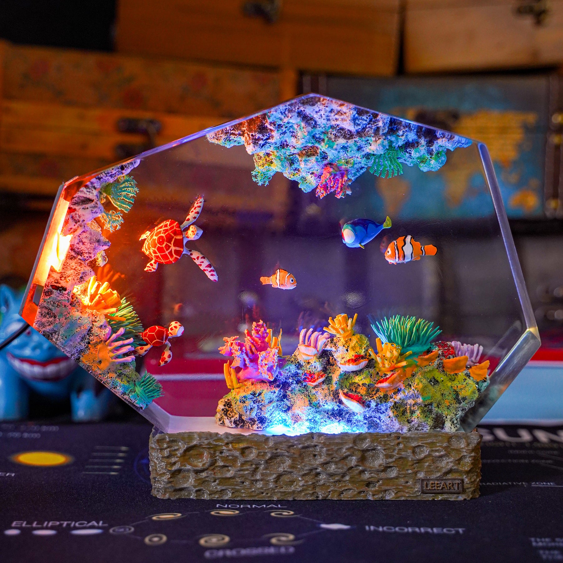 Finding Nemo Epoxy Resin Lamp – Nemo Clownfish & Sea Turtle Coral Reef Diorama Light