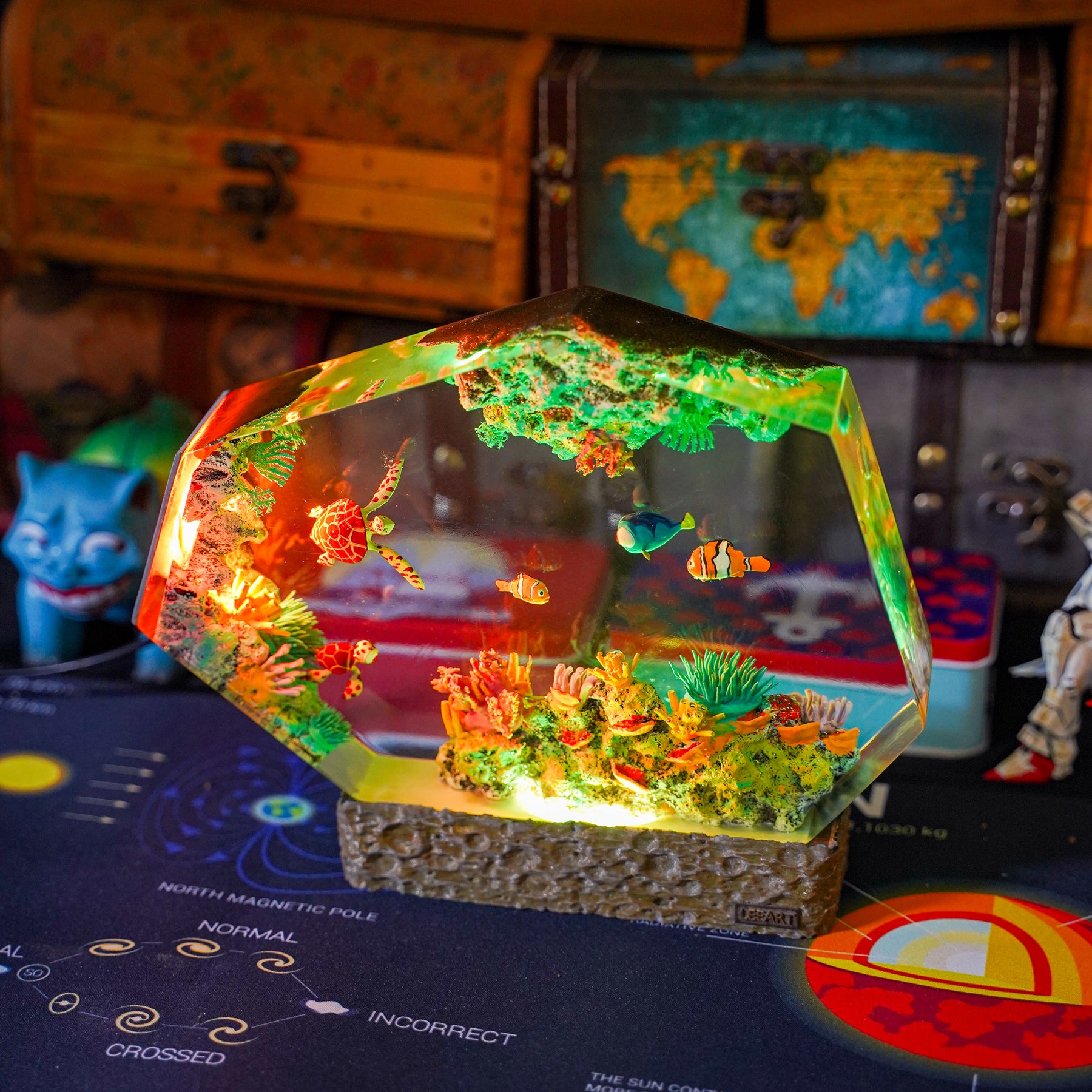 Finding Nemo Epoxy Resin Lamp – Nemo Clownfish & Sea Turtle Coral Reef Diorama Light