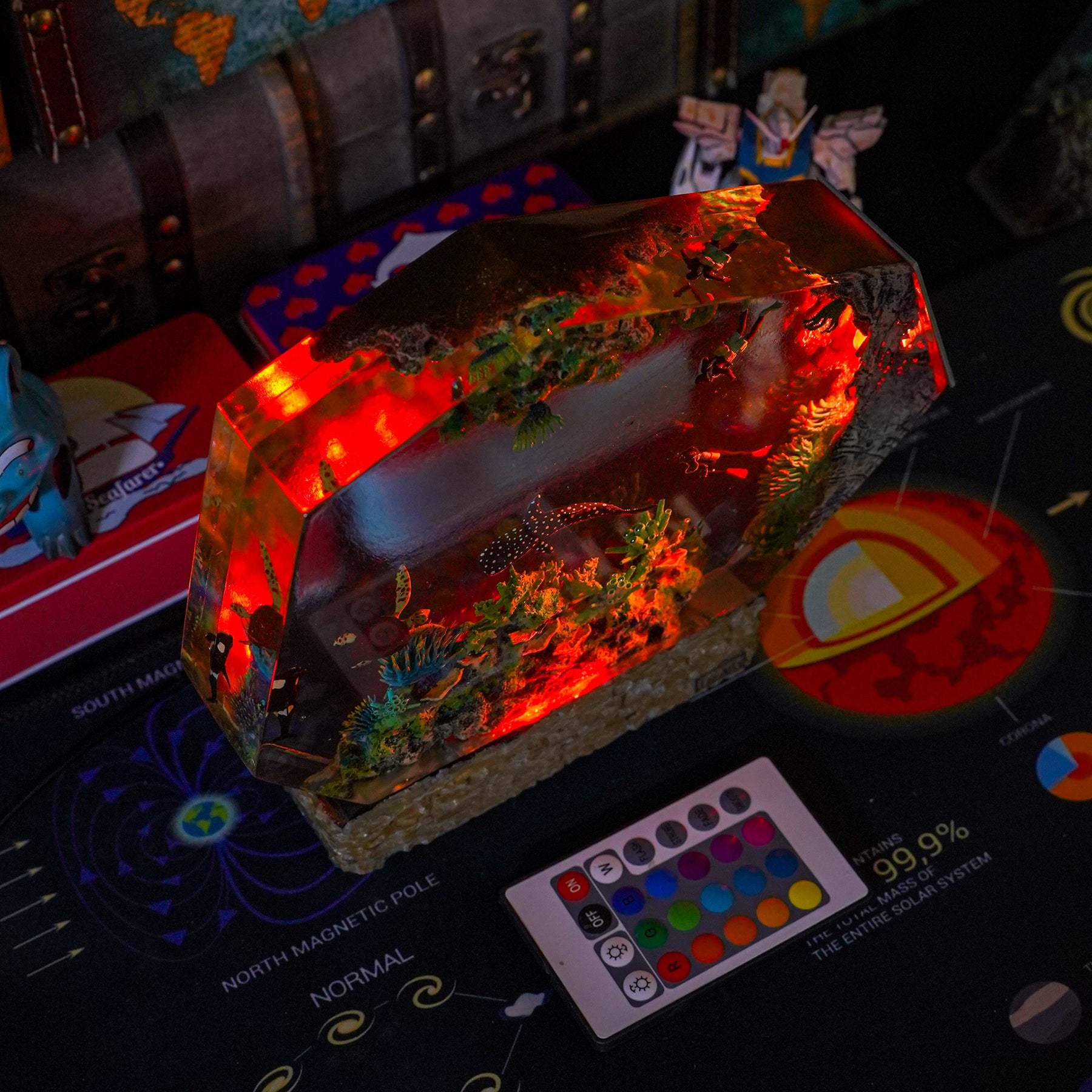 Underwater Coral Reef Epoxy Resin Lamp – Whale Shark, Sea Turtle & Diver Ocean Diorama