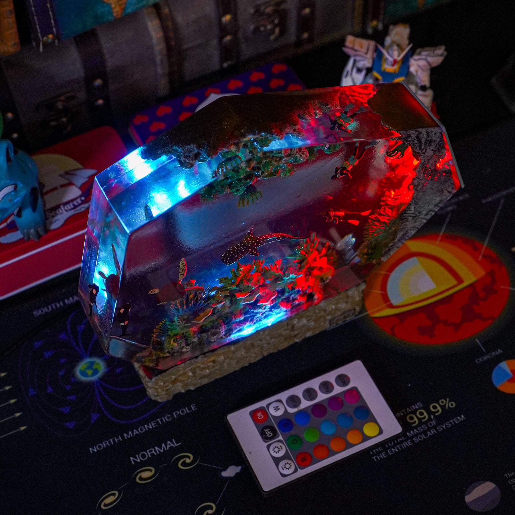 Underwater Coral Reef Epoxy Resin Lamp – Whale Shark, Sea Turtle & Diver Ocean Diorama