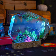 Underwater Coral Reef Epoxy Resin Lamp – Whale Shark, Sea Turtle & Diver Ocean Diorama