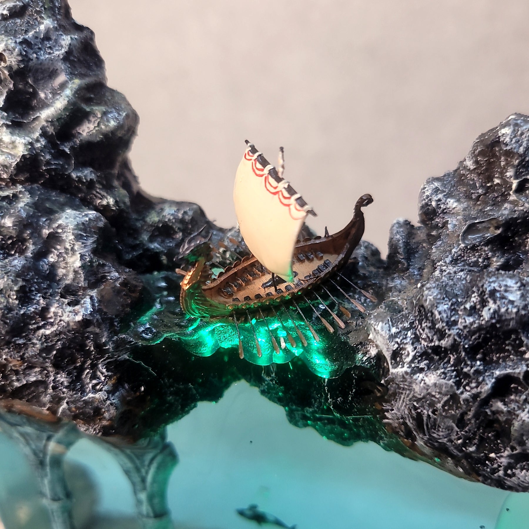 Norse Viking Ship Epoxy Resin Lamp – Underwater Ancient Ruins Ocean Diorama
