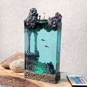 Norse Viking Ship Epoxy Resin Lamp – Underwater Ancient Ruins Ocean Diorama