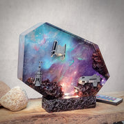 Galaxy Spaceship Resin Lamp – Space Shuttle & Satellite Cosmic Diorama Light