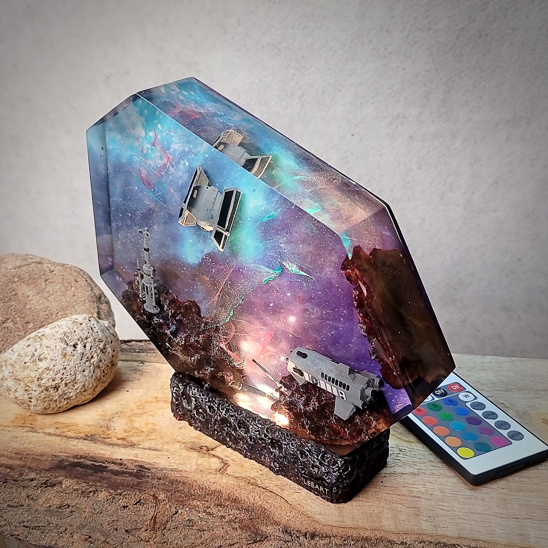 Galaxy Spaceship Resin Lamp – Space Shuttle & Satellite Cosmic Diorama Light