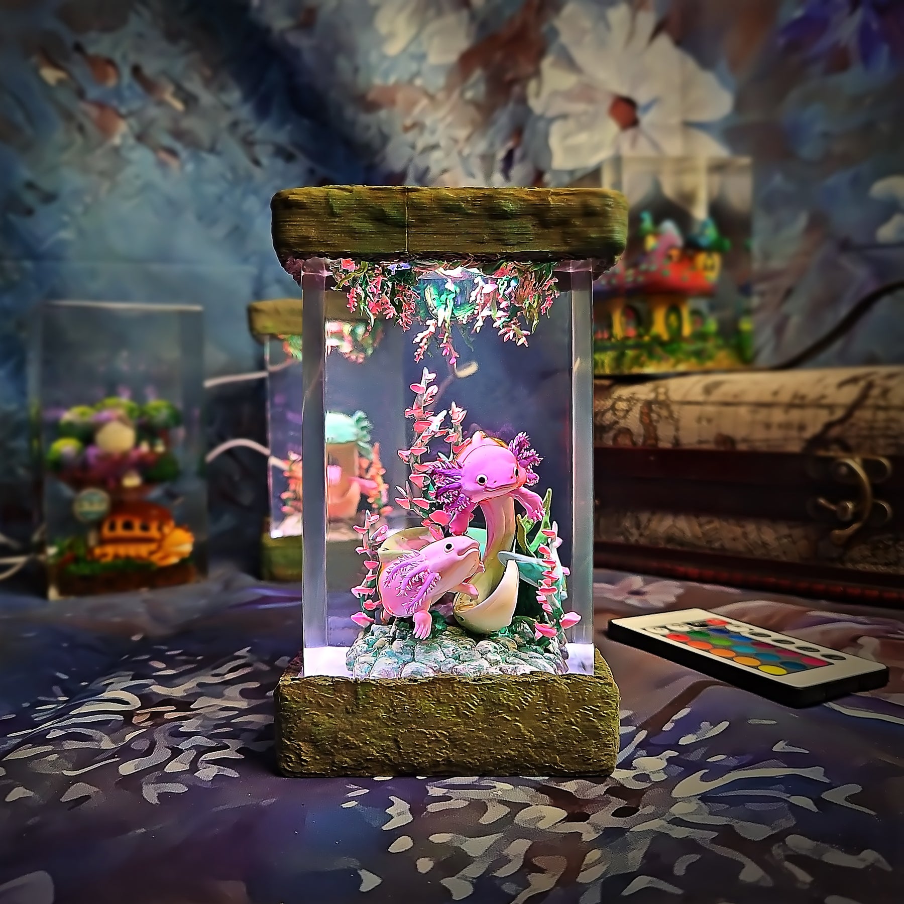 Cute Axolotl Epoxy Resin Lamp – Underwater Aquarium Diorama Night Light