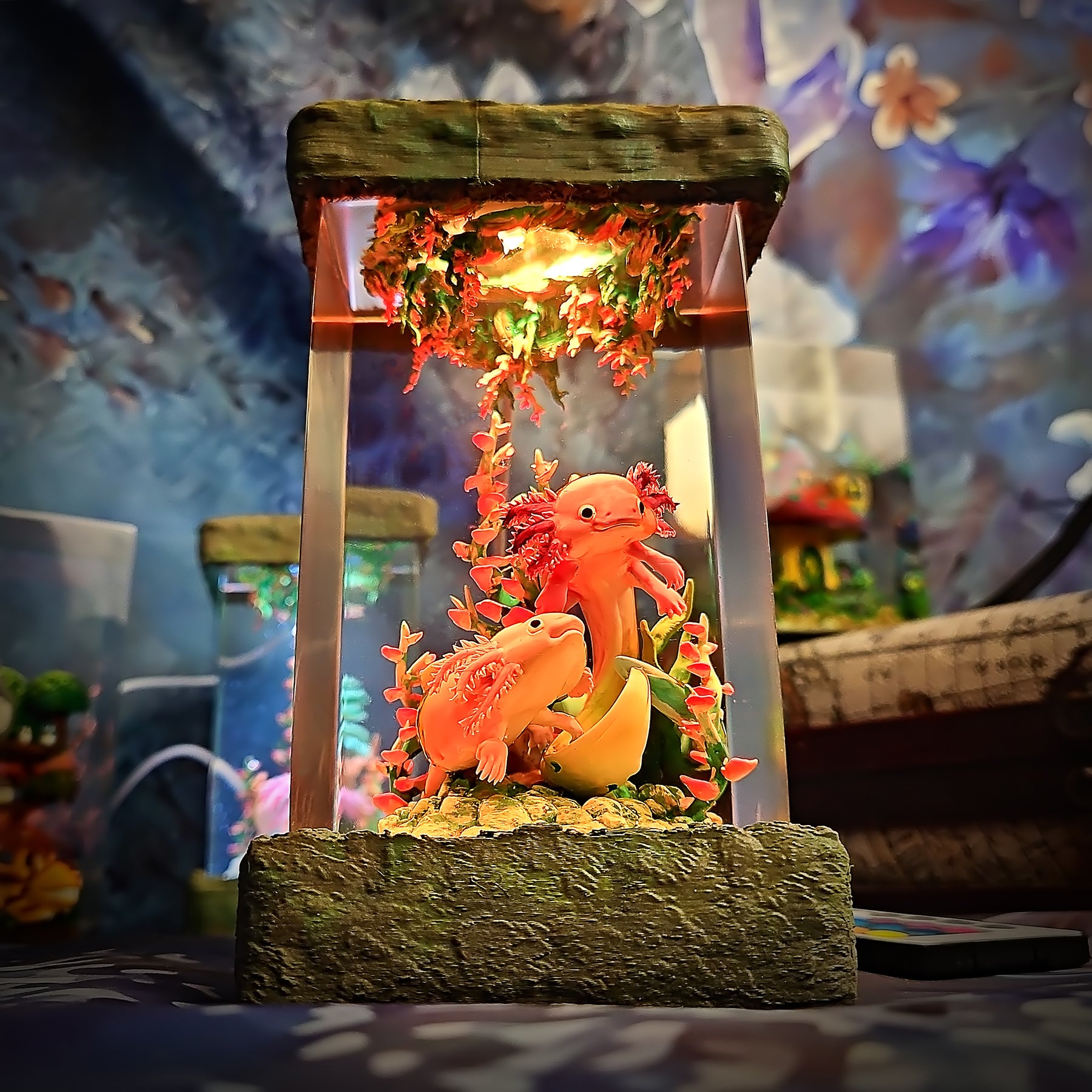 Cute Axolotl Epoxy Resin Lamp – Underwater Aquarium Diorama Night Light