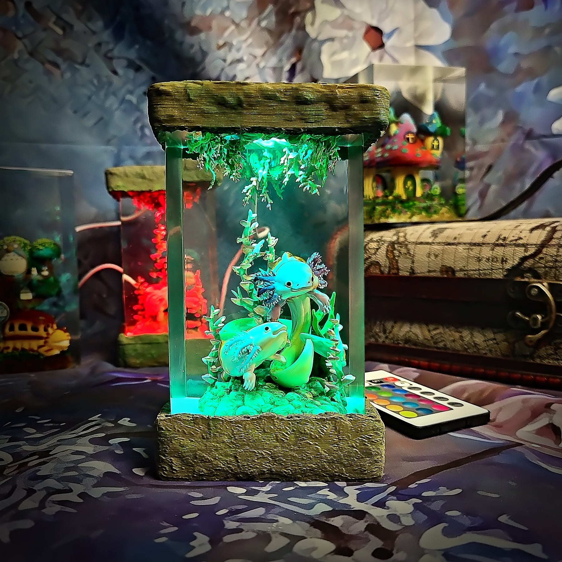 Cute Axolotl Epoxy Resin Lamp – Underwater Aquarium Diorama Night Light