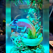 Cute Axolotl Epoxy Resin Lamp – Underwater Aquarium Diorama Night Light