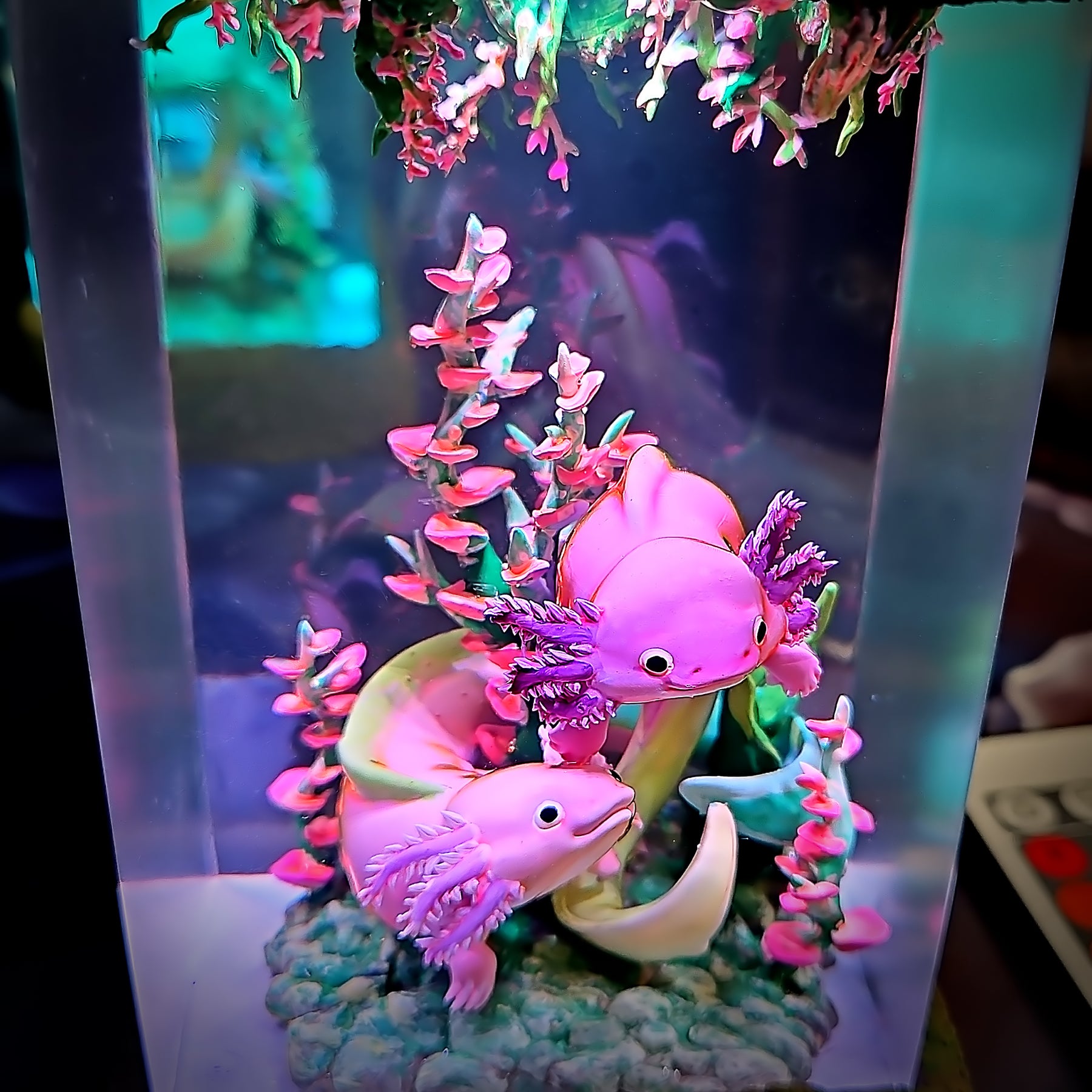 Cute Axolotl Epoxy Resin Lamp – Underwater Aquarium Diorama Night Light