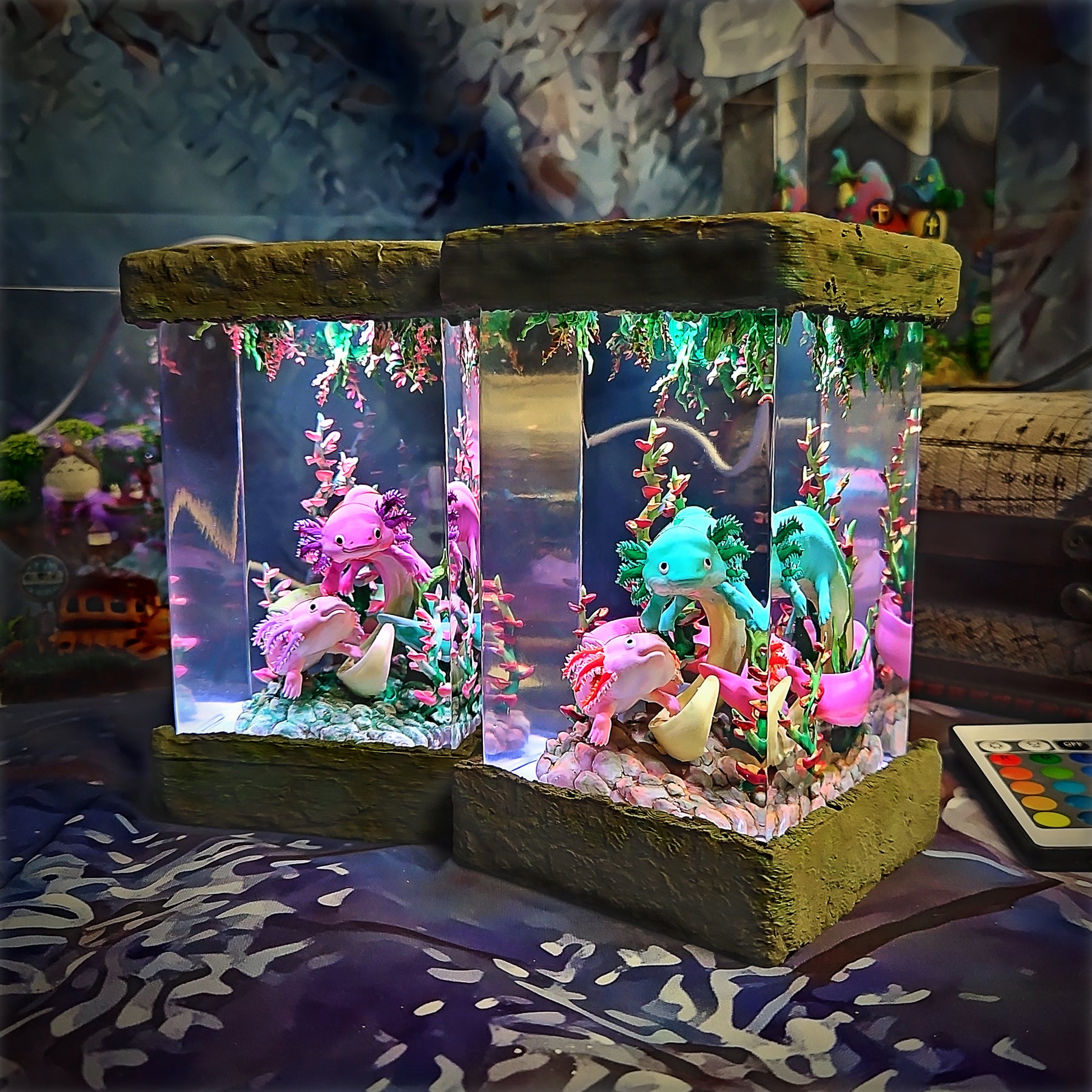 Cute Axolotl Epoxy Resin Lamp – Underwater Aquarium Diorama Night Light