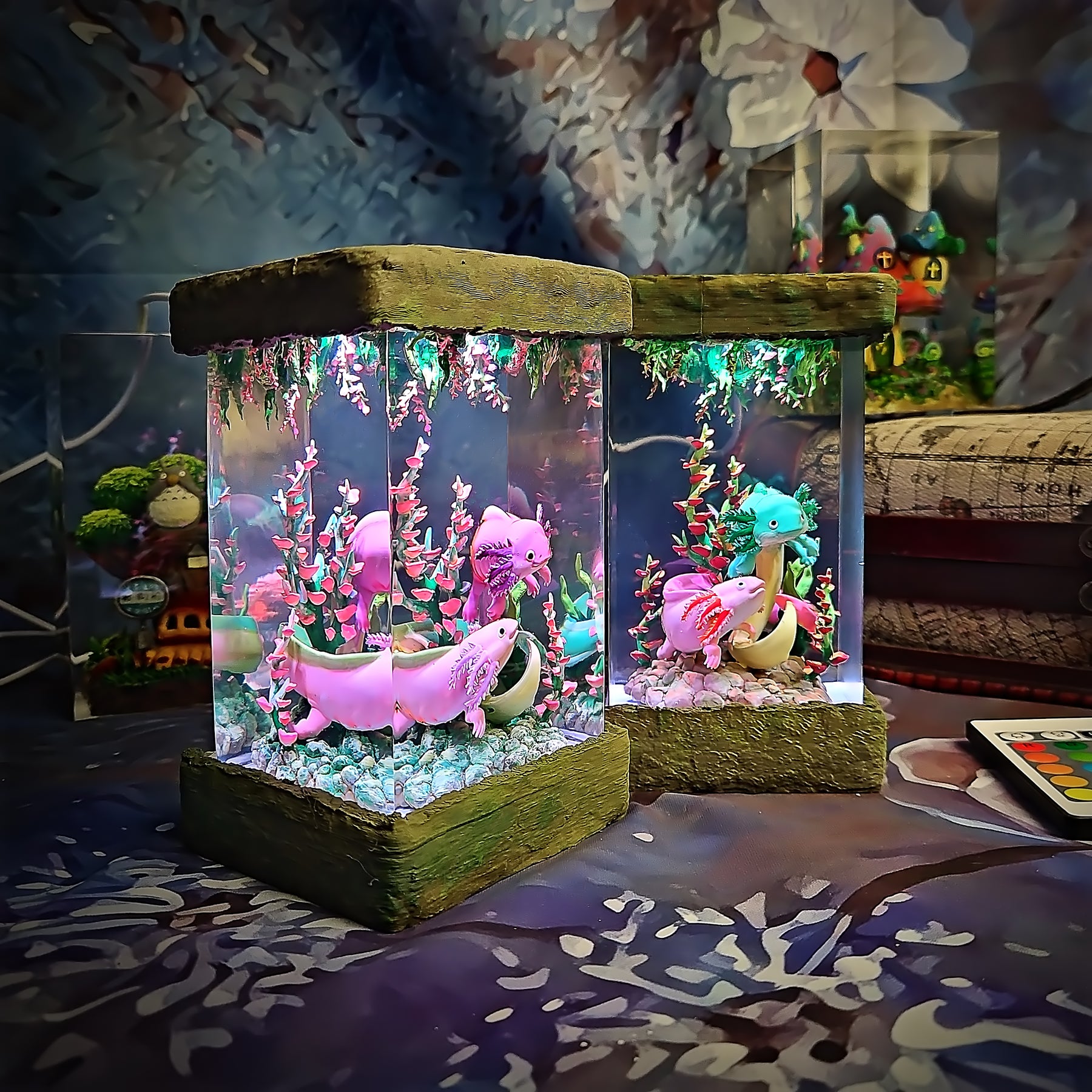 Cute Axolotl Epoxy Resin Lamp – Underwater Aquarium Diorama Night Light