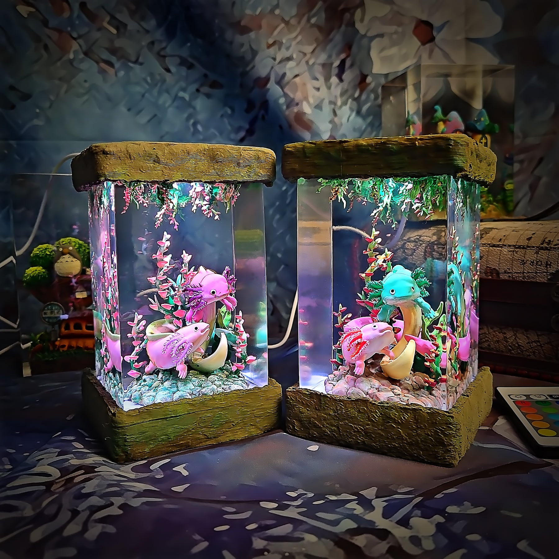 Cute Axolotl Epoxy Resin Lamp – Underwater Aquarium Diorama Night Light