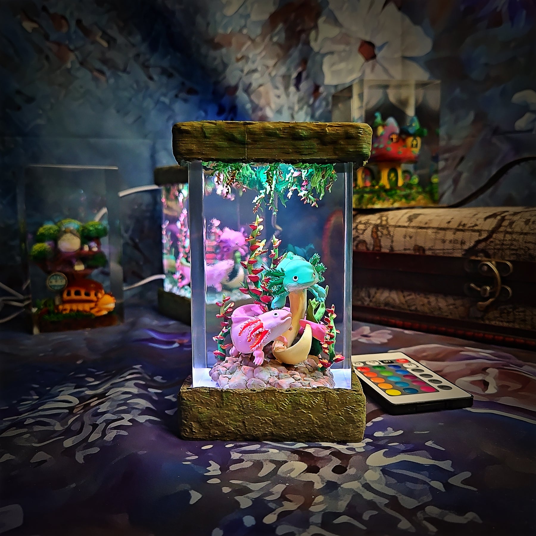 Cute Axolotl Resin Lamp – Kawaii Aquatic Salamander Terrarium Night Light