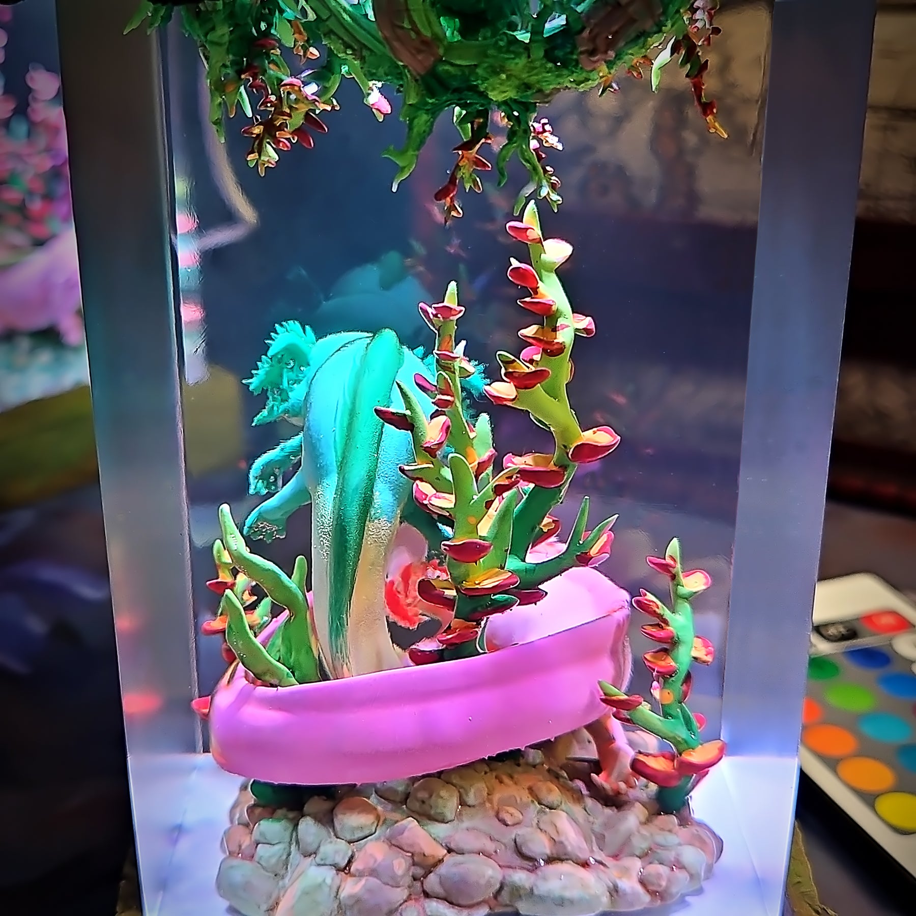 Cute Axolotl Resin Lamp – Kawaii Aquatic Salamander Terrarium Night Light