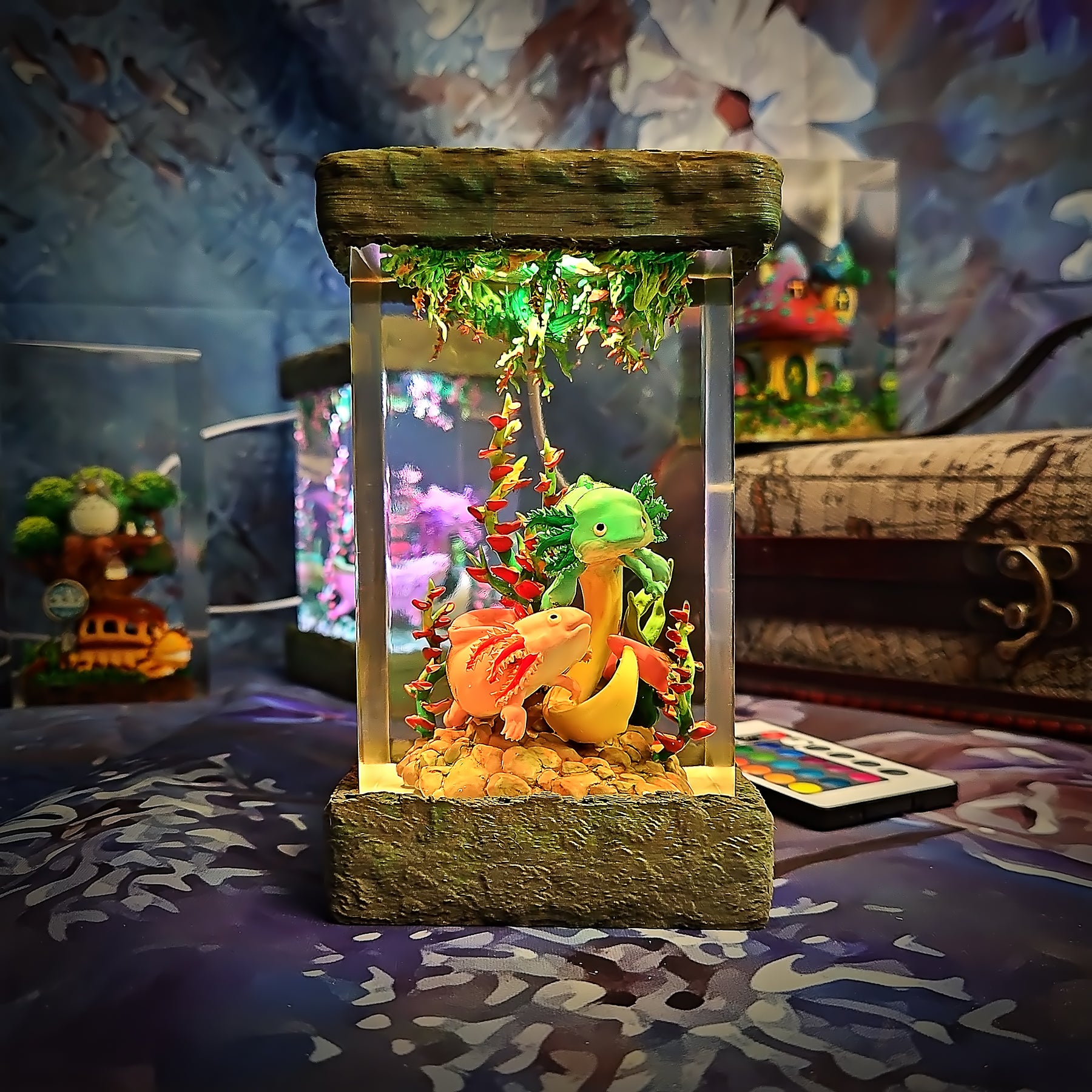 Cute Axolotl Resin Lamp – Kawaii Aquatic Salamander Terrarium Night Light