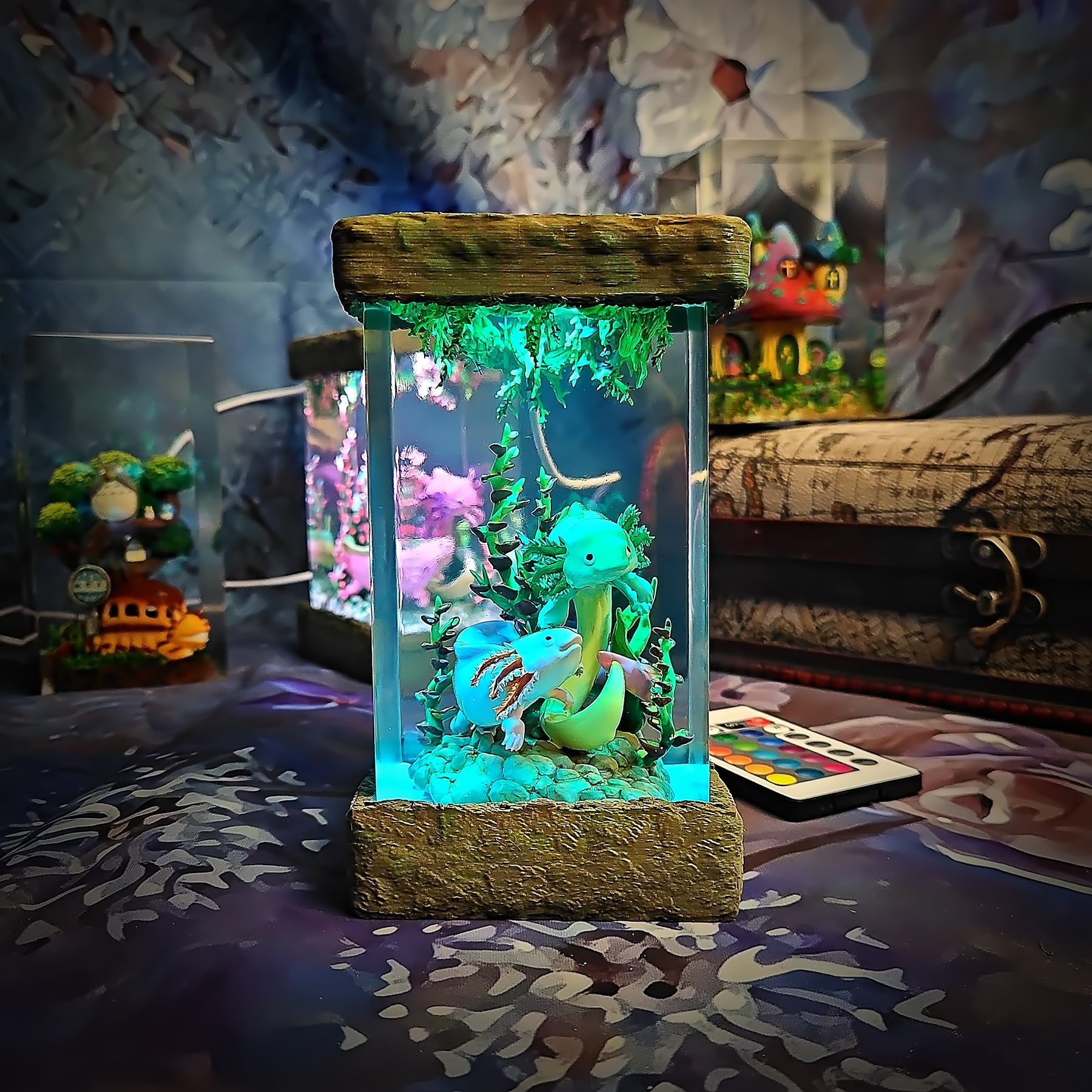 Cute Axolotl Resin Lamp – Kawaii Aquatic Salamander Terrarium Night Light