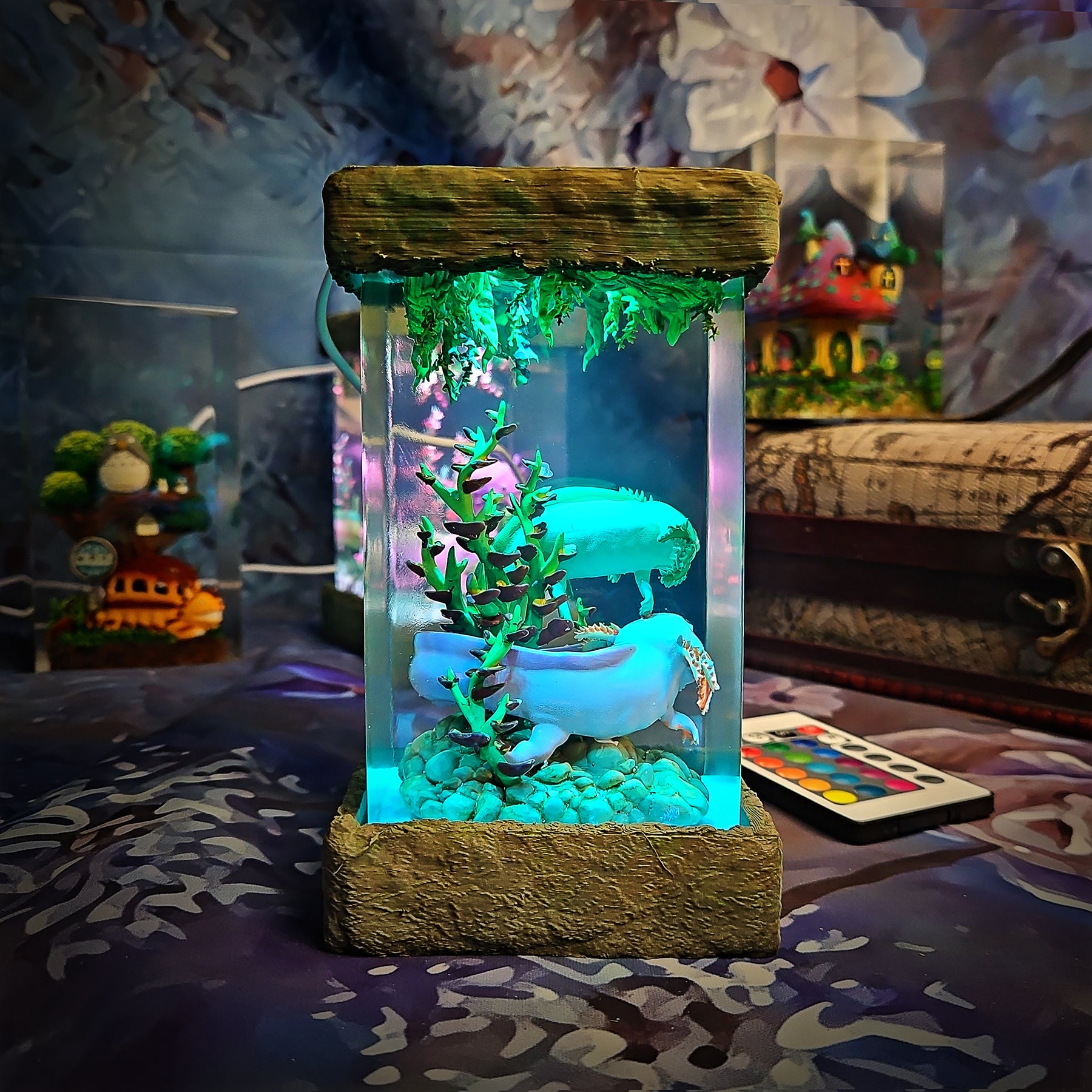 Cute Axolotl Resin Lamp – Kawaii Aquatic Salamander Terrarium Night Light