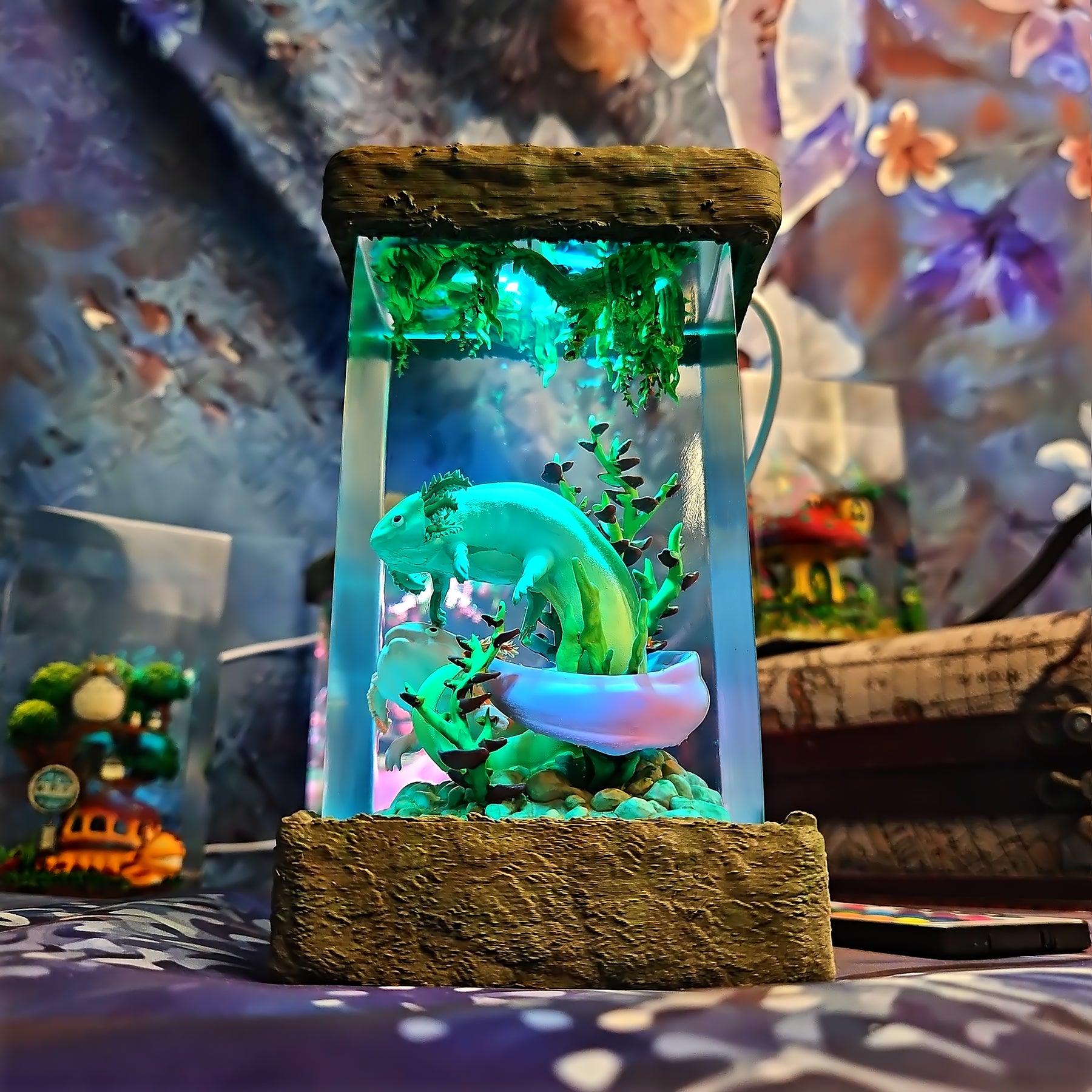 Cute Axolotl Resin Lamp – Kawaii Aquatic Salamander Terrarium Night Light