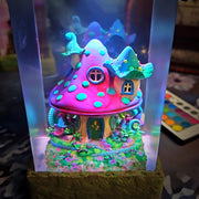 Magical Mushroom Cottage Resin Lamp – Fairy Forest Fantasy Night Light