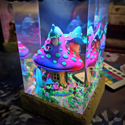 Magical Mushroom Cottage Resin Lamp – Fairy Forest Fantasy Night Light