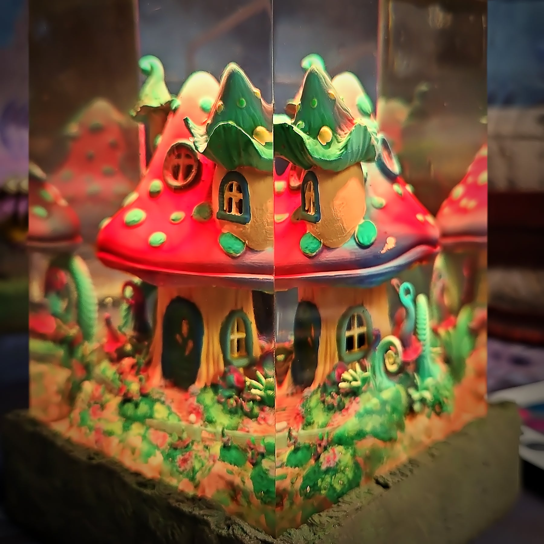 Magical Mushroom Cottage Resin Lamp – Fairy Forest Fantasy Night Light