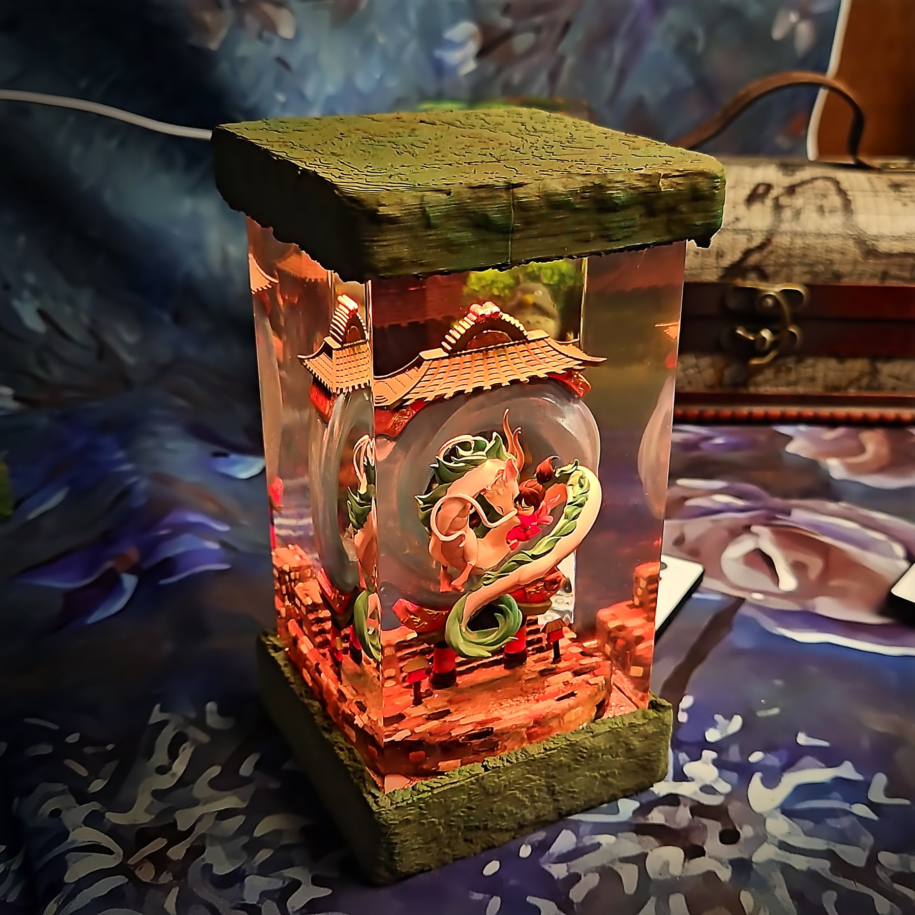 Spirited Away Haku & Chihiro Epoxy Resin Lamp – Studio Ghibli Dragon Diorama Light