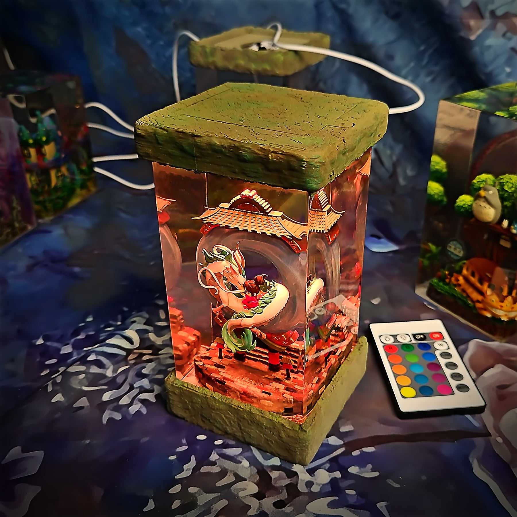 Spirited Away Haku & Chihiro Epoxy Resin Lamp – Studio Ghibli Dragon Diorama Light