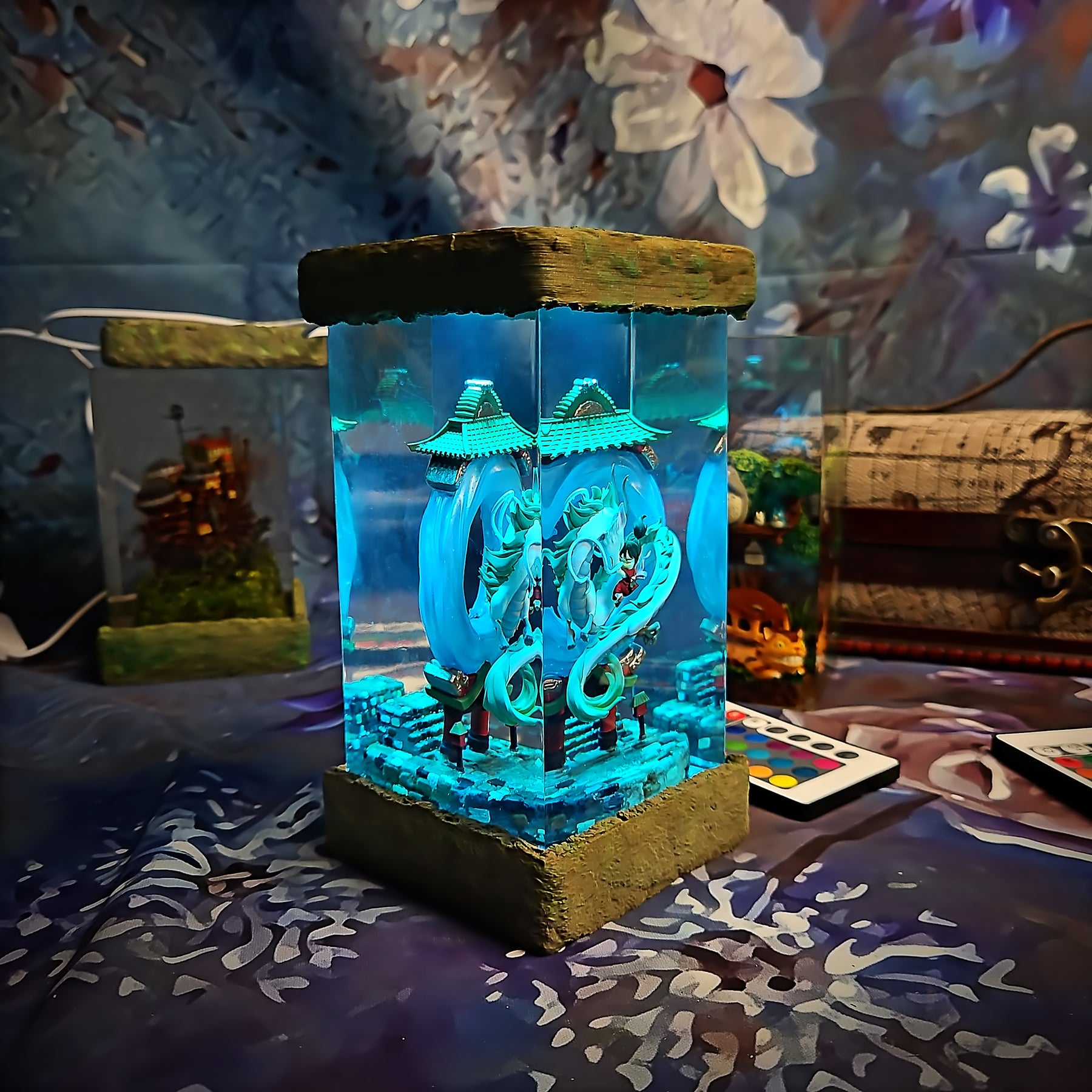 Spirited Away Haku & Chihiro Epoxy Resin Lamp – Studio Ghibli Dragon Diorama Light