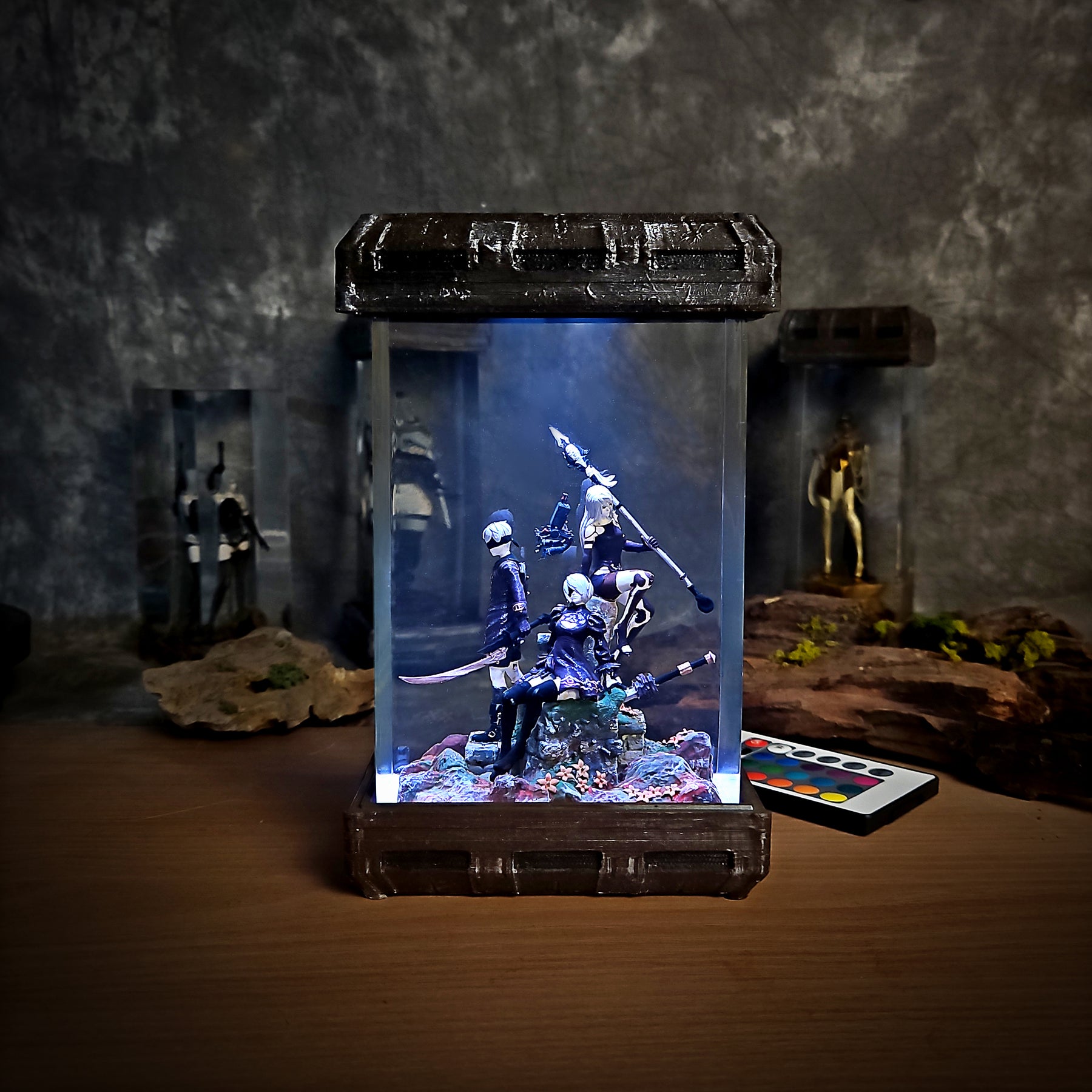 NieR Automata 2B 9S & A2 Epoxy Resin Lamp – YoRHa Trio Diorama Light