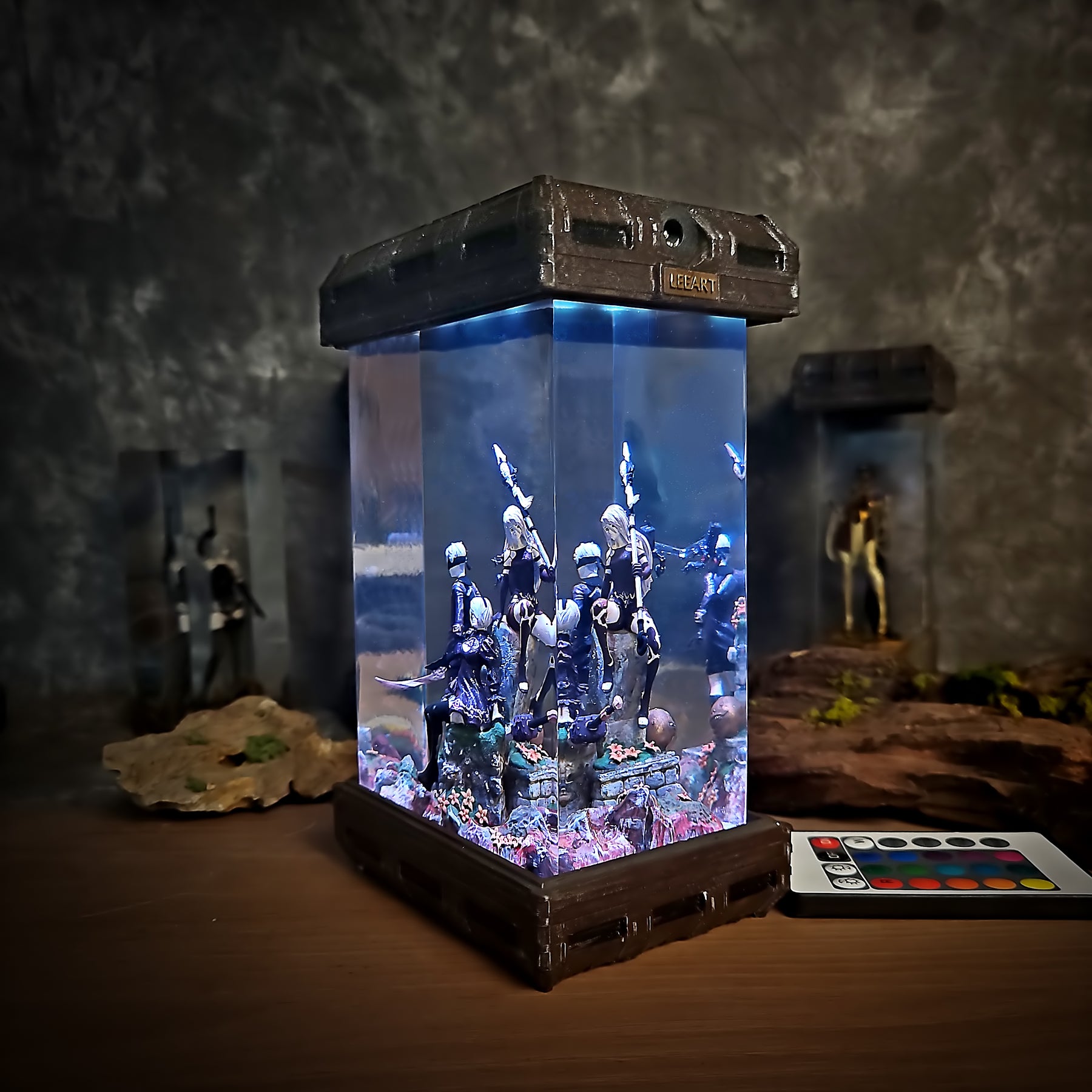 NieR Automata 2B 9S & A2 Epoxy Resin Lamp – YoRHa Trio Diorama Light